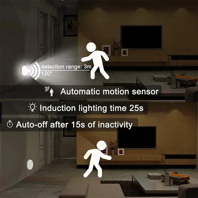 Led Motion Sensor Light USB Rechargeable PIR Wall Cabinet Stair Night Light Lamp