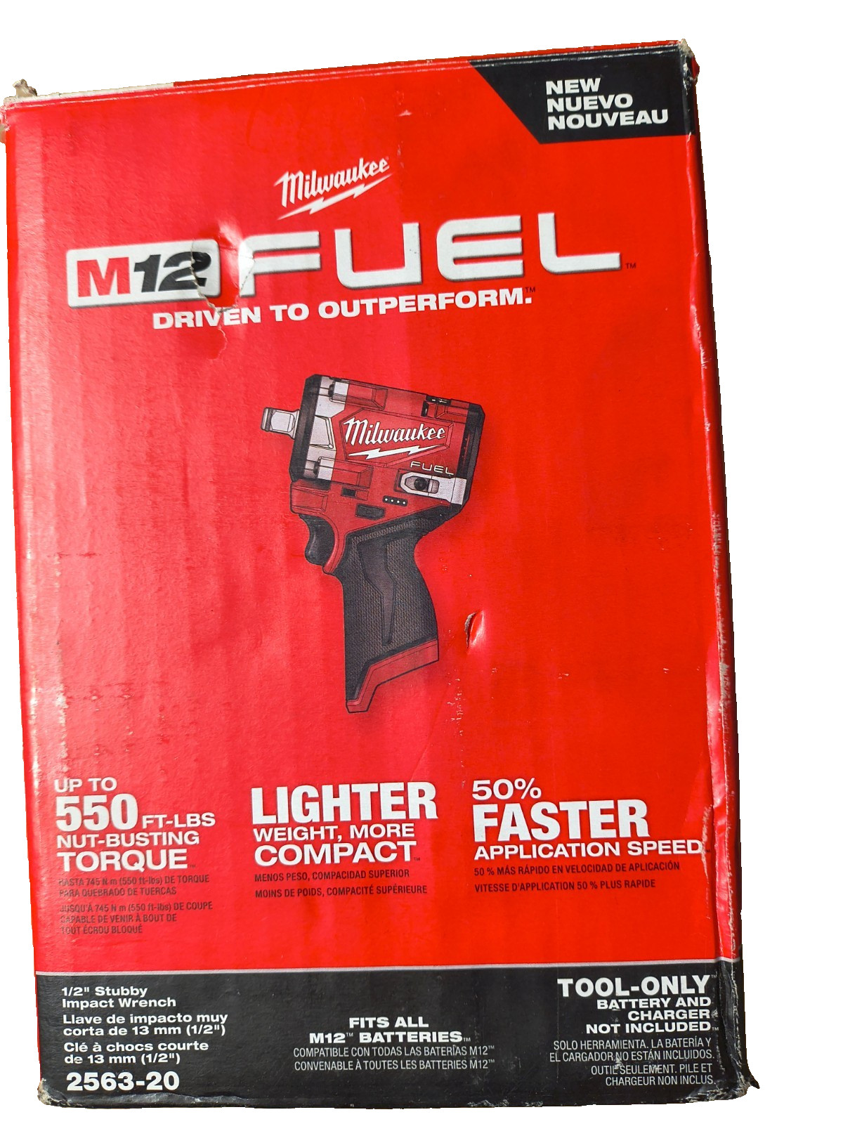 Milwaukee 2563-20 M12 Fuel 1/2″ Stubby Impact Wrench 550 ft-lbs