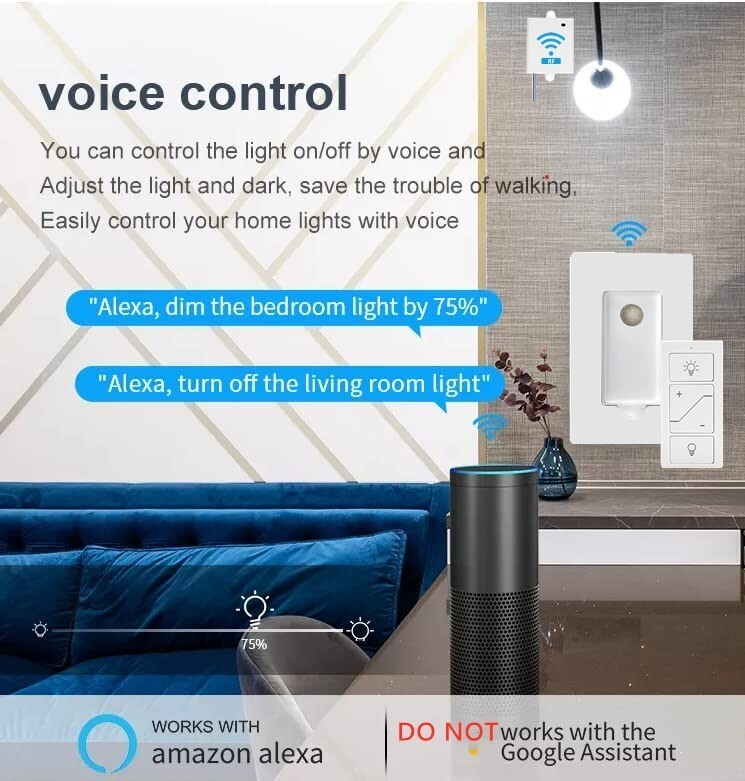 USED Smart Wireless Light Switch and Receiver Kit Dimming No wiring Work Alexa