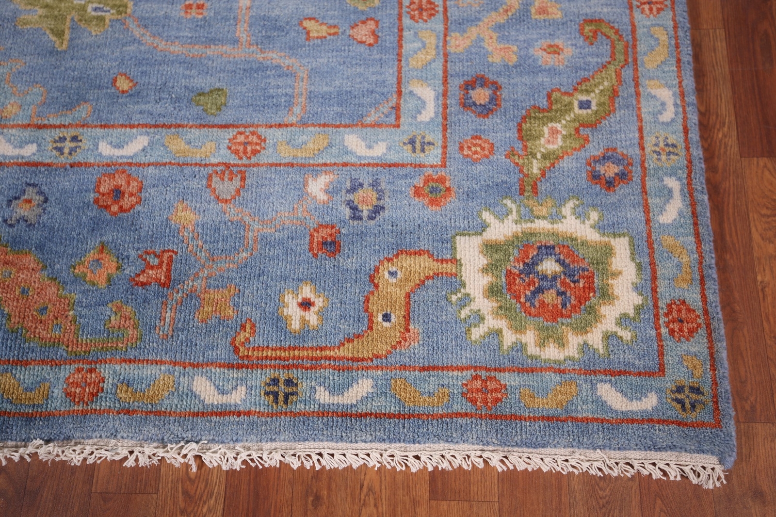 All-Over Pattern Blue Floral Oushak Oriental Rug 8×16 Handmade Wool Carpet