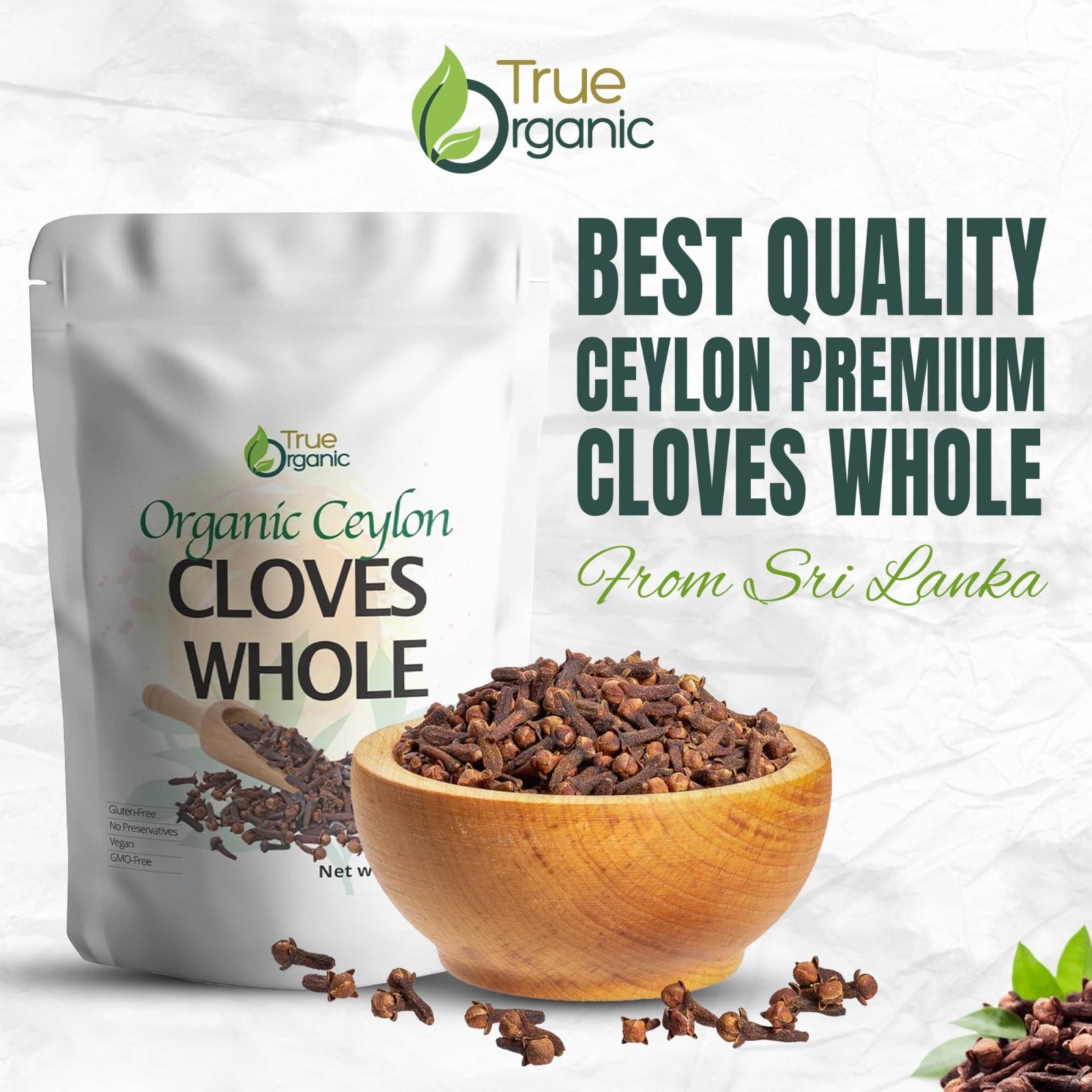 Organic Ceylon Whole Cloves 1 lb – USDA Kosher Non GMO Premium Grade Bulk Spices