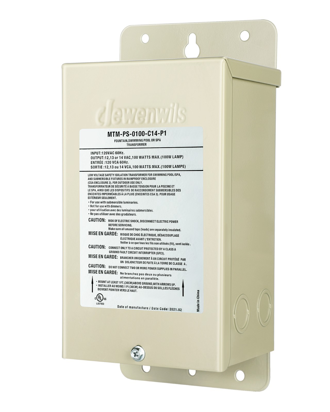 DEWENWILS 100W Pool Light Transformer 12V/13V/14V AC, UL Listed, Multi-tap