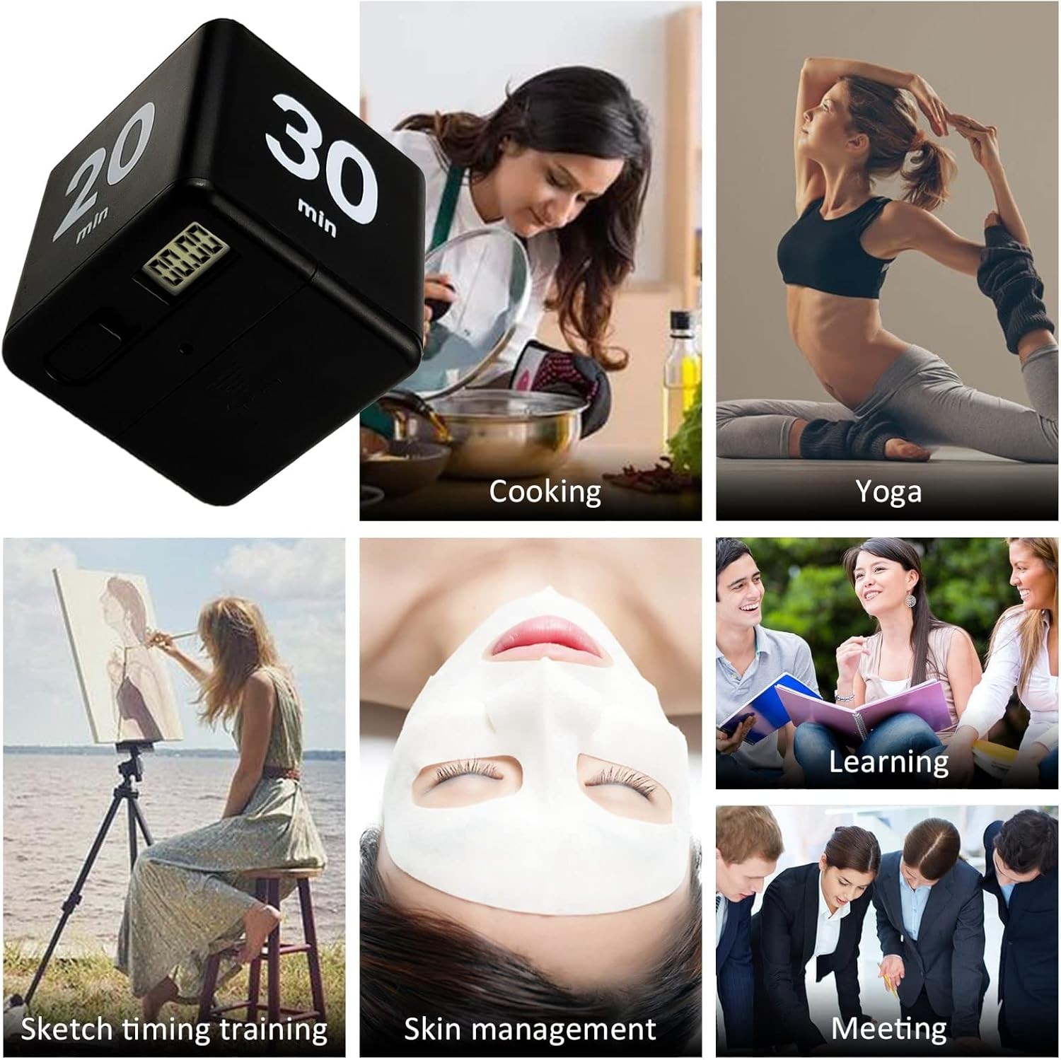 Feilifan Flip Timer, Productivity Cube Timer for Kitchen 15-20-30-60min,black