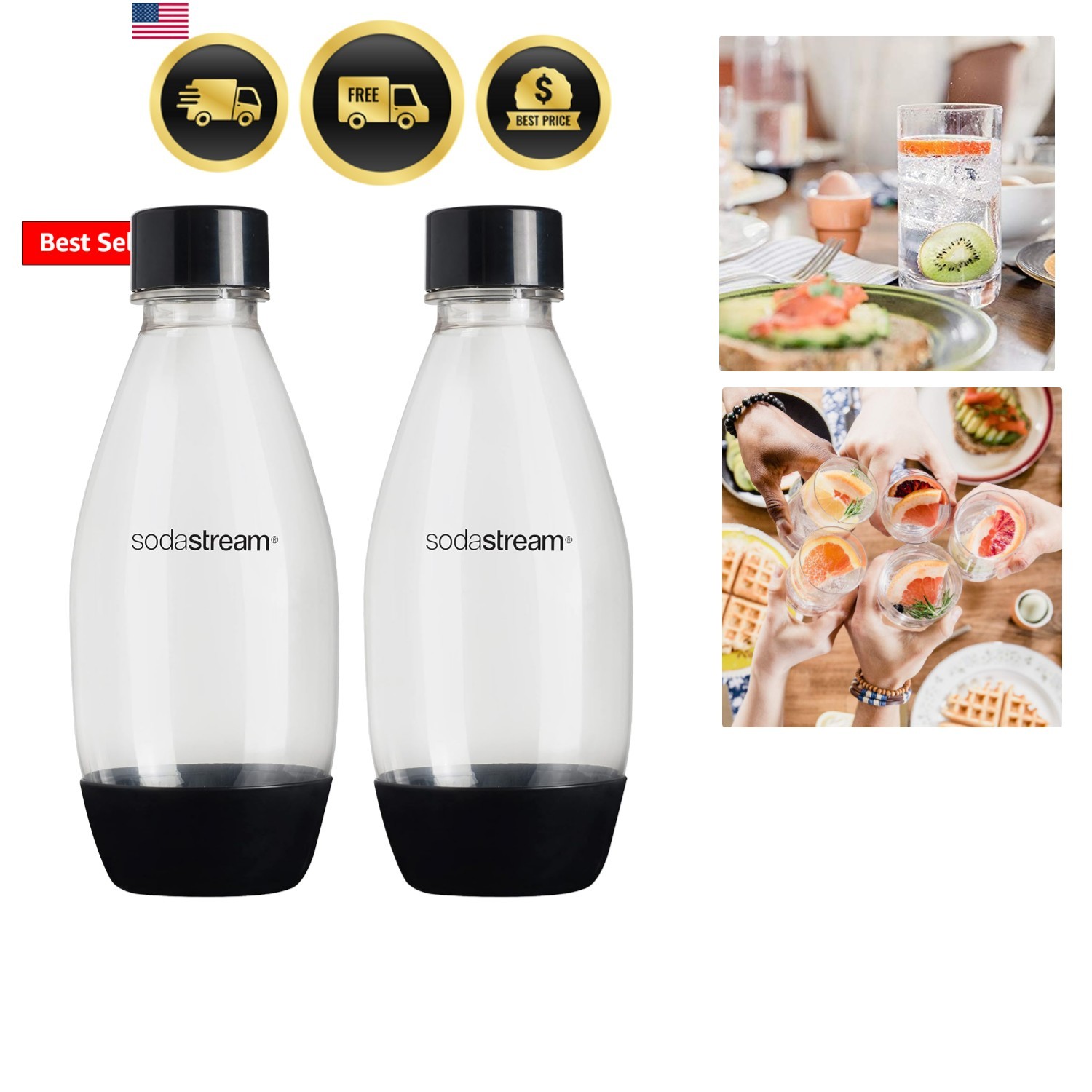 0.5L Twin Pack Dishwasher Safe Slim Bottle Black