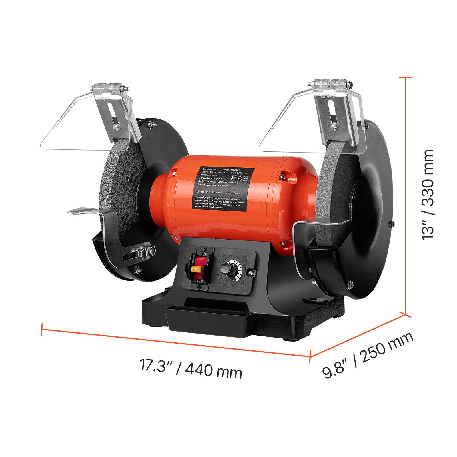 Uimoso 8-Inch Variable Speed Bench Grinder, 2000-3450 RPM, 550W, 5A Power