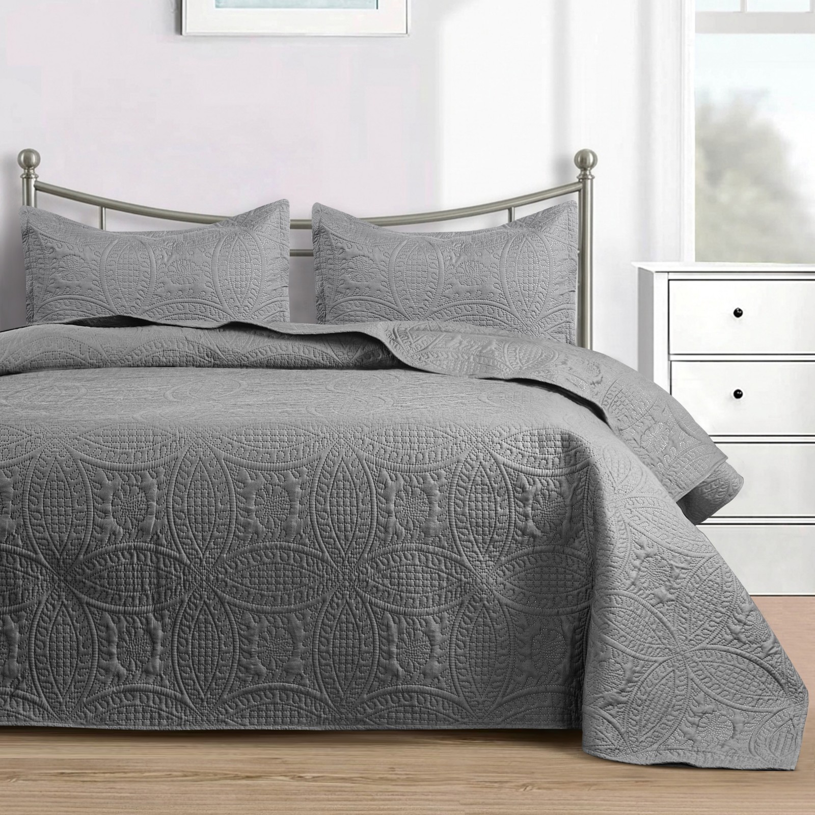 Luxury Bedspread Bedding Set 3 Piece Quilted Coverlet Bed Throw Queen King Size