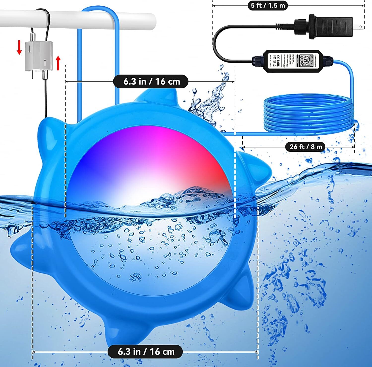 Submersible LED Light with APP Control Music Sync Color Changing 12V Pool Light