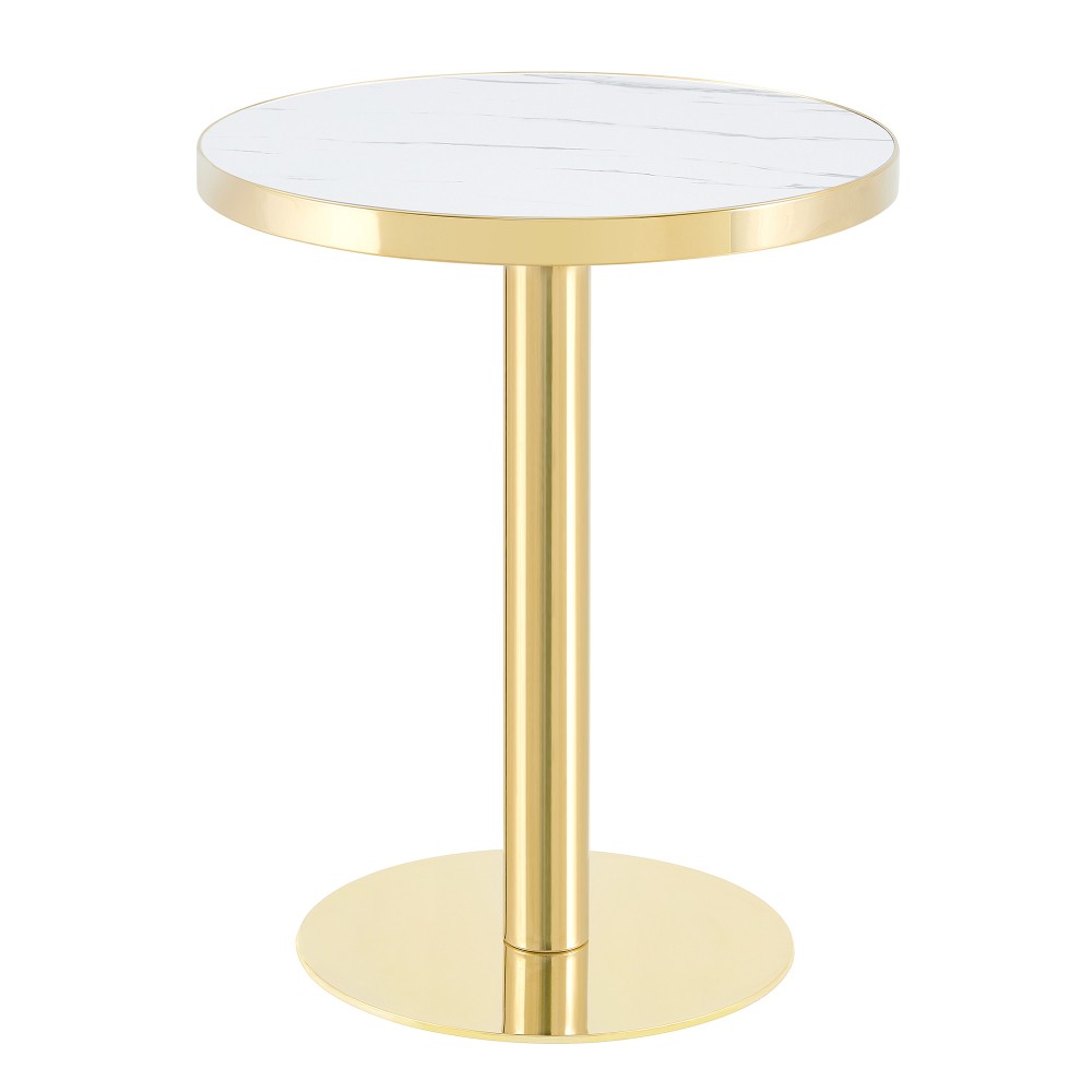 23.6″ Round MDF sprayed with UV paint countertop, whiye marble texture, gold