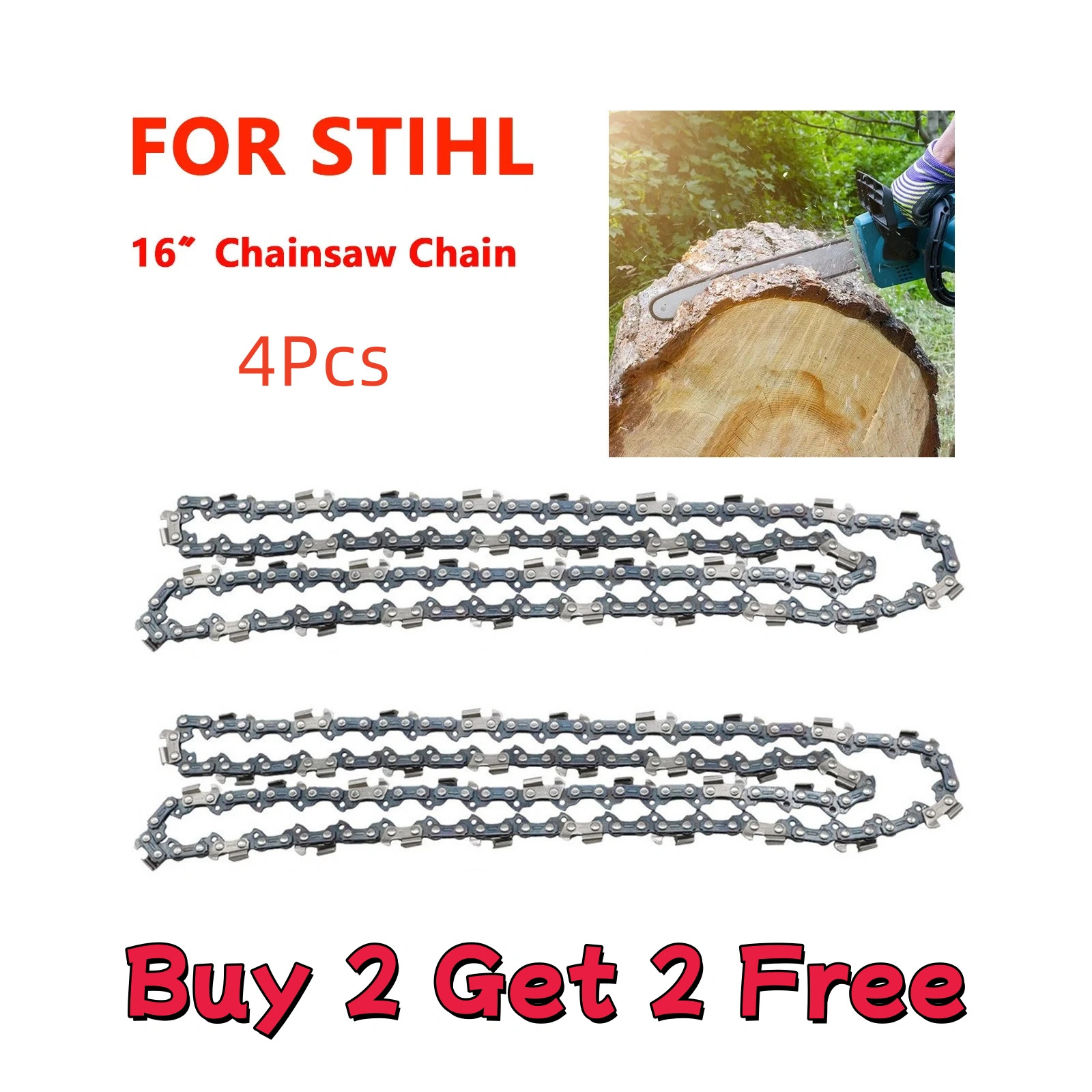 4Pcs 16″ inch Chainsaw Saw Chain Blade 3/8″LP .050″ 55E Full Chain For STIHL