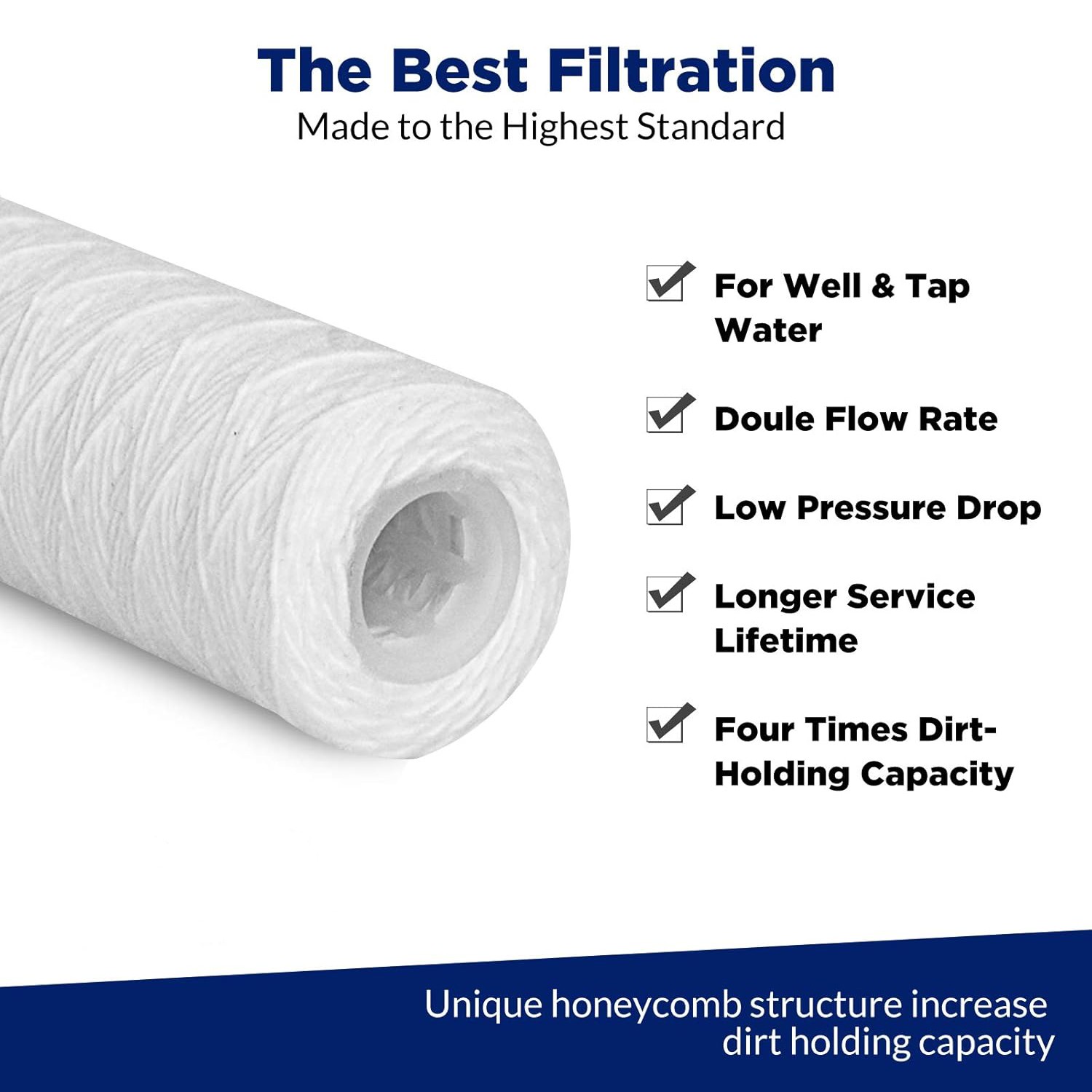 1 Micron 10″x2.5″ String Wound Whole House Sediment Water Filter Cartridge 25PCS