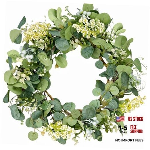 Eucalyptus Green Wreath for Front Door, Artificial Eucalyptus Leaves 50cm