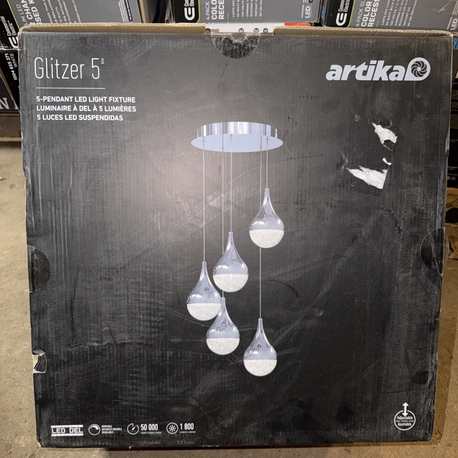 Artika Glitzer 30Watt 5 Light Chrome Modern Integrated LED Pendant Light Fixture