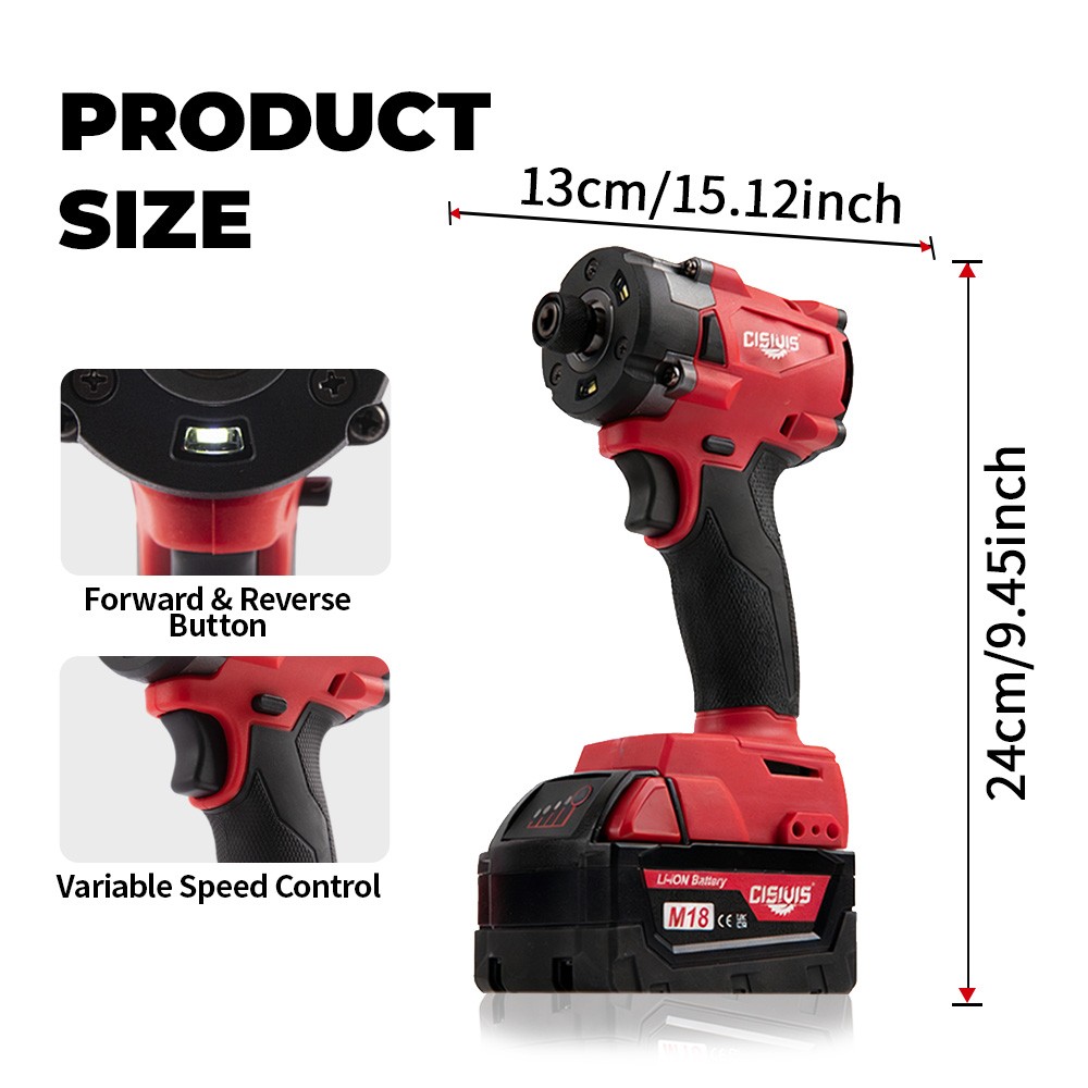 18V Brushless Cordless 1/4″ Hex Impact Driver With Bettery For Milwaukee M18