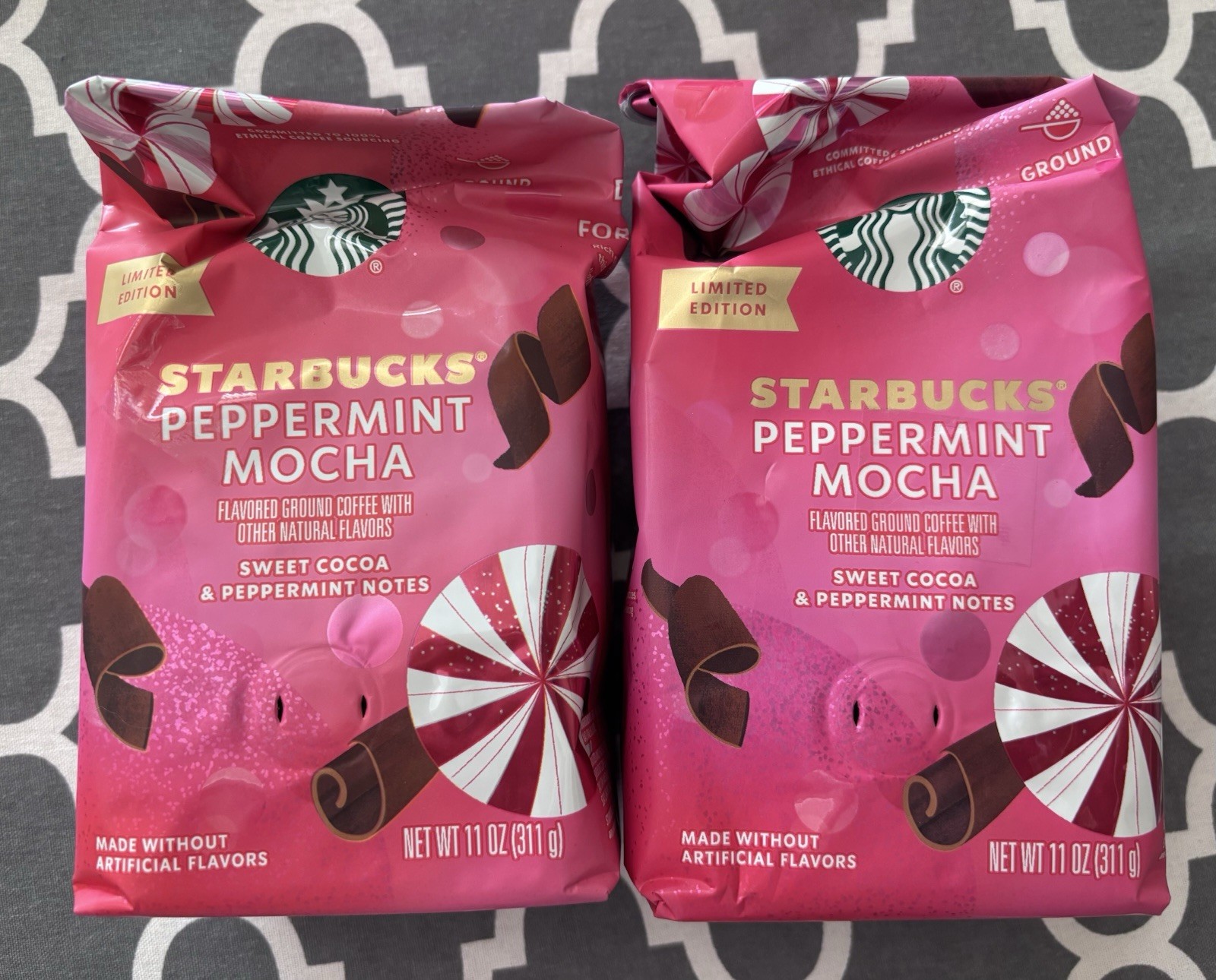 2x Limited Edition Starbucks Peppermint Mocha Ground Coffee – 11oz Bags 02/26