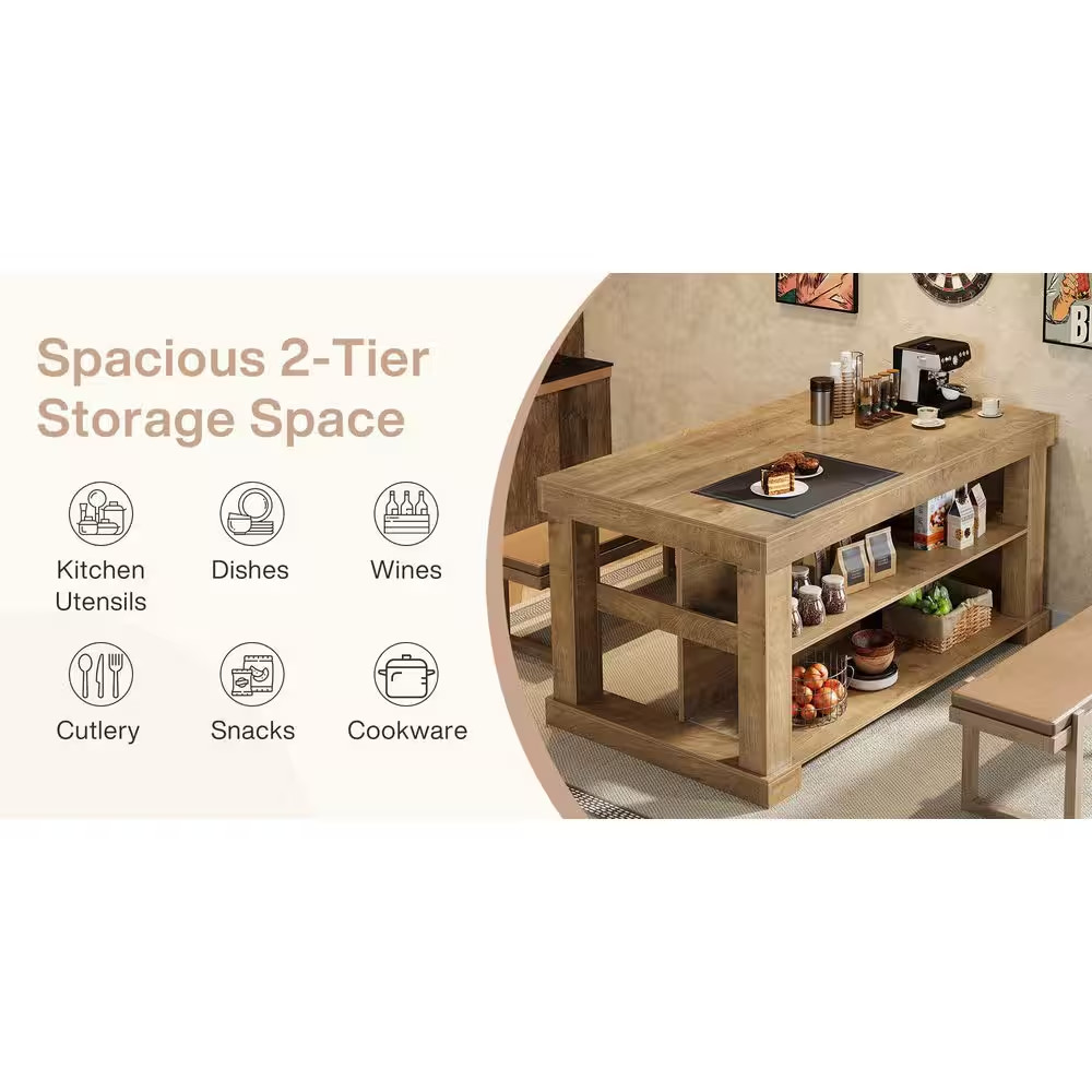 Kearsten Rectangle Brown 35.43 In. Corner Bar Home Table Storage 3-Tier Bar Cabi