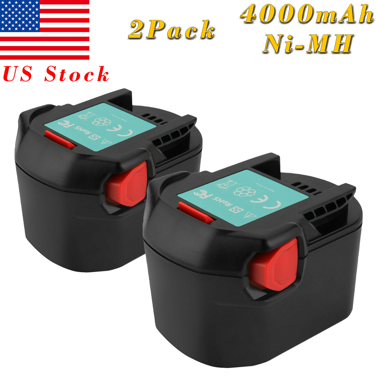 2Pcs 4.0Ah Battery 12V Ni-MH For Ridgid 130252002 AEG B1214G B1215R M1230R BS12X