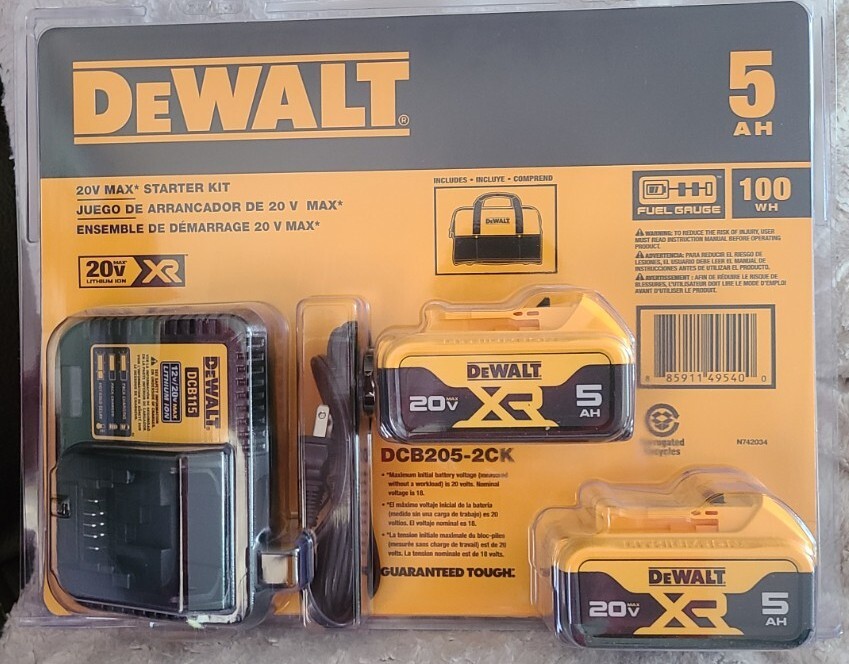 DEWALT 20V MAX Battery Starter Kit with 2-5 AH Charger And Soft Bag (DCB205-2CK)