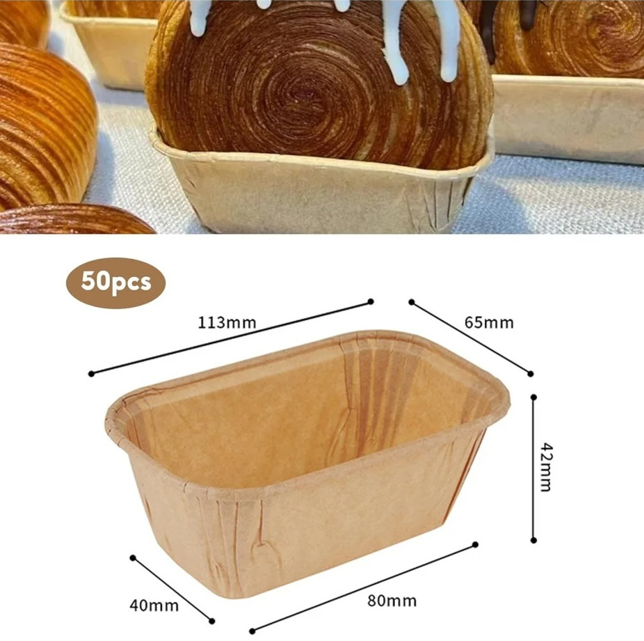 50PCS Rectangular Loaf Cake Cases – Greaseproof Paper Baking Moulds