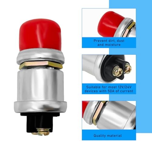 2 PCS Push Button Momentary Ignition Switch, 12/24V Start Switch, 50A Red
