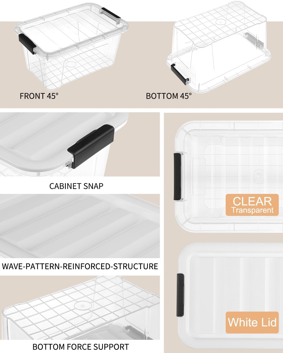 6 Pack Stackable Plastic Storage Bins With Latching Lids Clear Home Organization