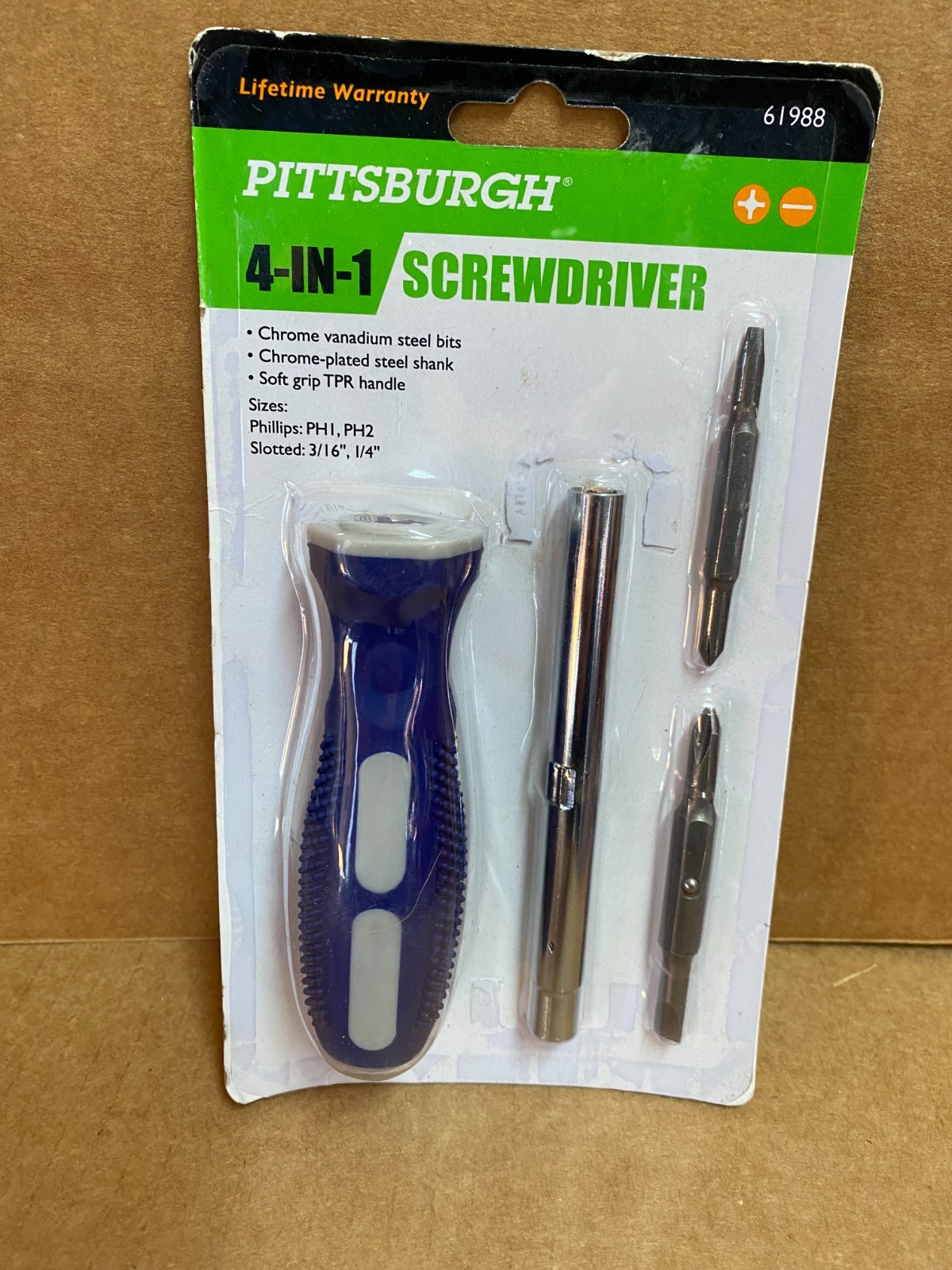 PITTSBURGH 4-In-1 Screwdriver with TPR Handle Model 61988 Phillips and Slotted