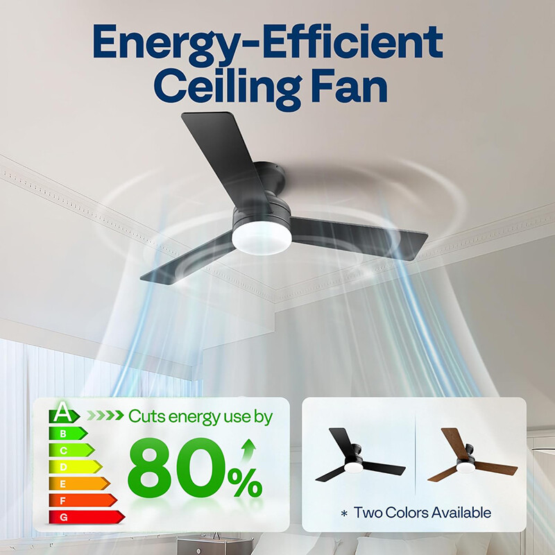 42” Flush Mount LED Ceiling Fan with Light & Remote 6+1 Speeds, 3CCT, Dimmable