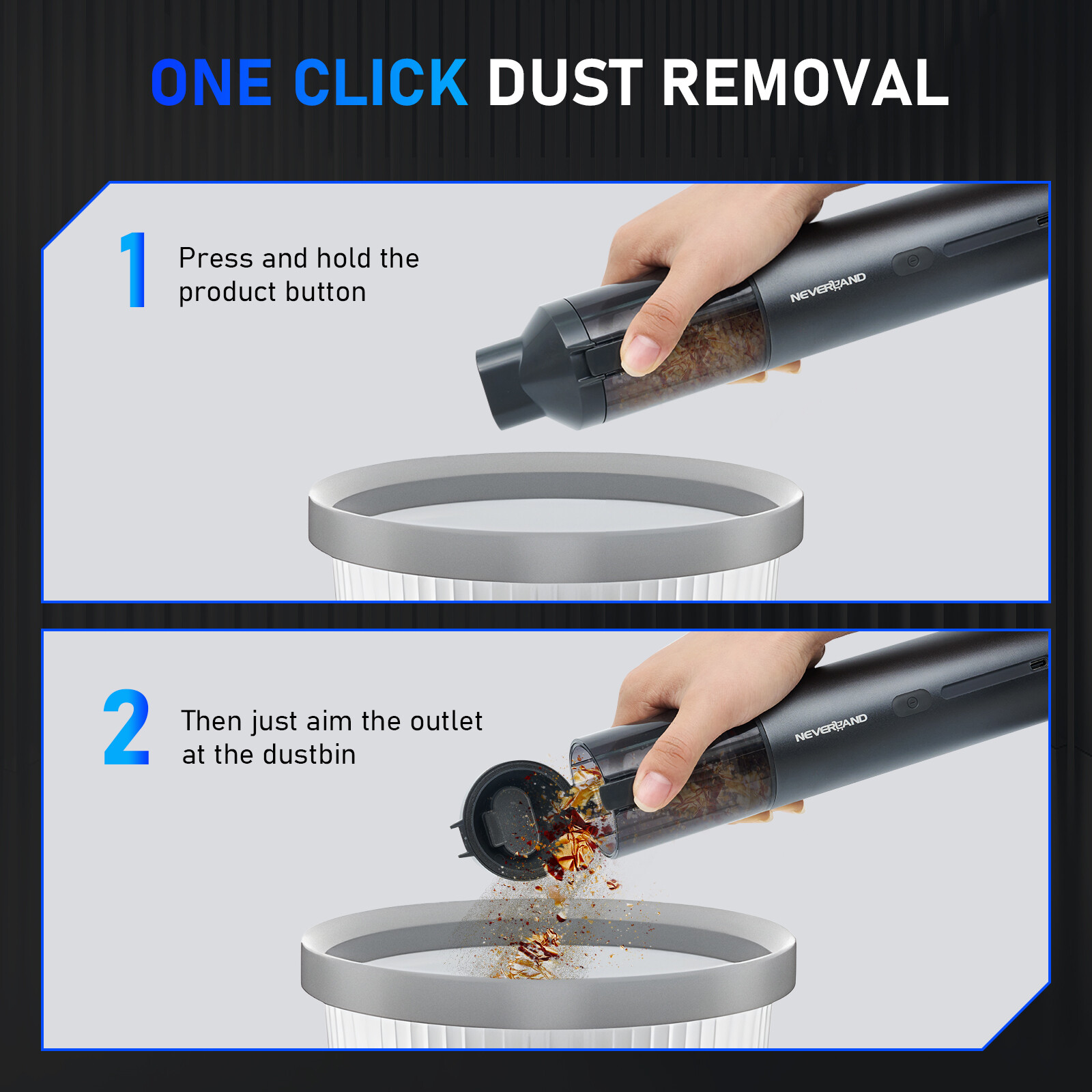 Cordless Handheld Vacuum Powerful Suction Rechargeable with Type-C for Home Car