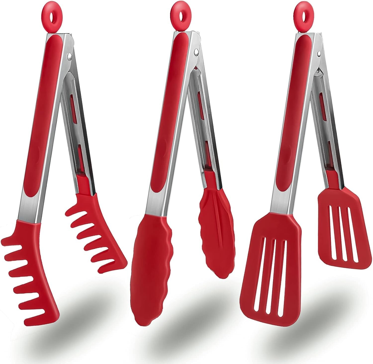 Paquete de 3 pinzas de cocina antiadherentes de acero inoxidable de 23 cm con pu