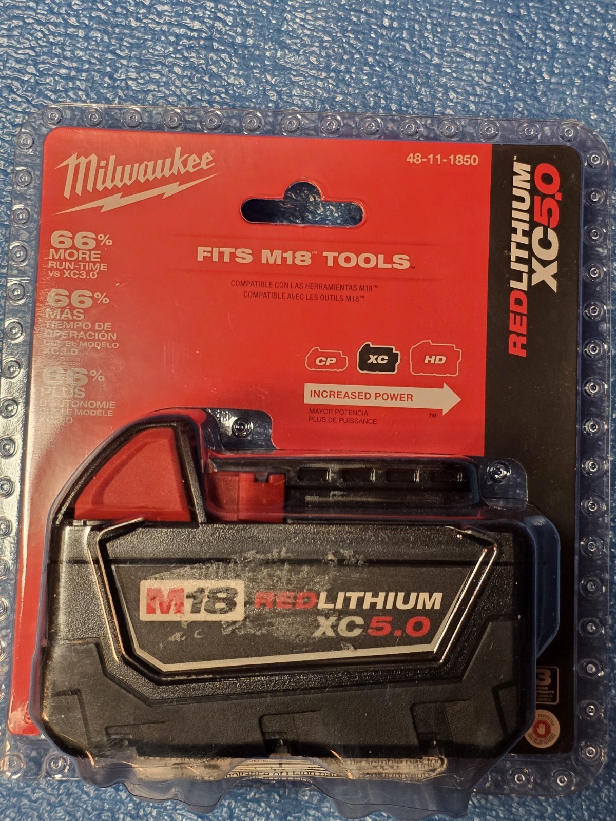 Milwaukee 48-11-1850 M18 XC 5.0 AH 18 Volt Capacity Battery FREE SHIPPING