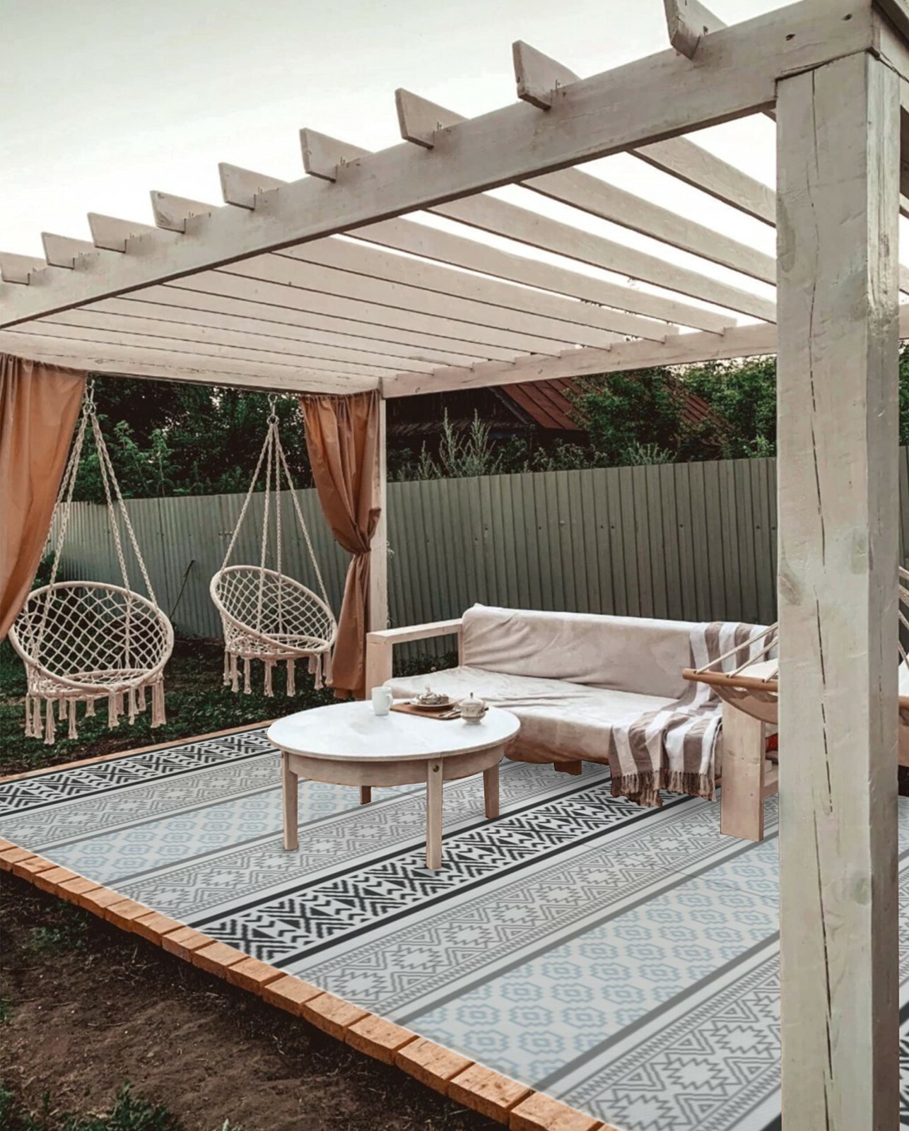 Outdoor Rugs 9×12′ patio rugs outdoor waterproof Reversible Grey,Teal Used once
