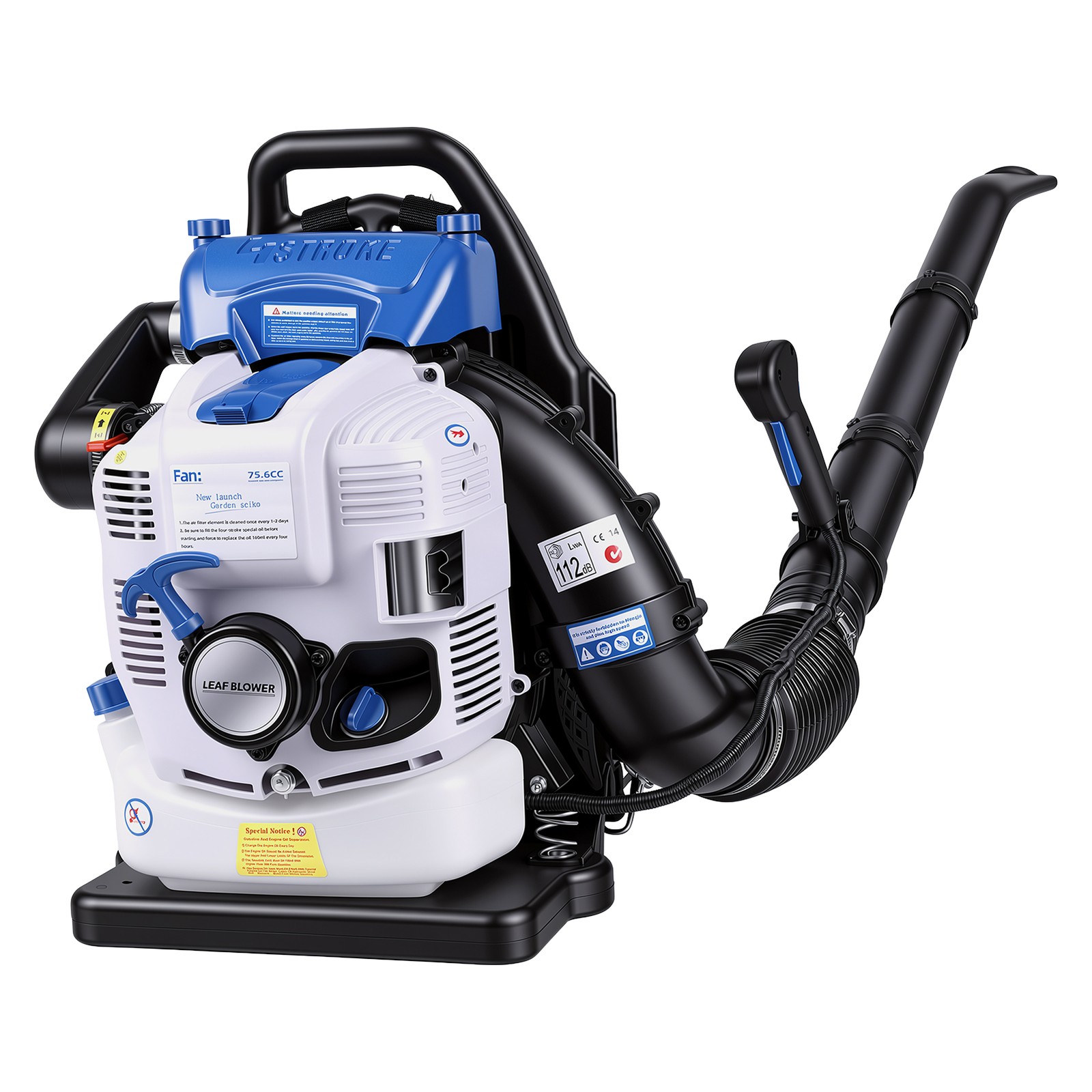 Leaf Blower 75.6CC 4-Stroke Backpack Gas Powered Leaf Blower 275MPH Wind Speed