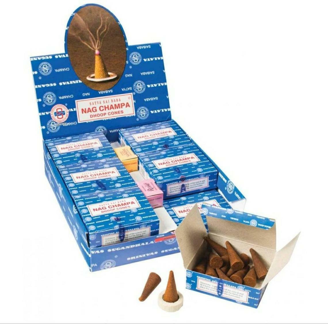 12 Boxes Nag Champa Incense Cones Satya Sai Baba 144 Dhoop Cones