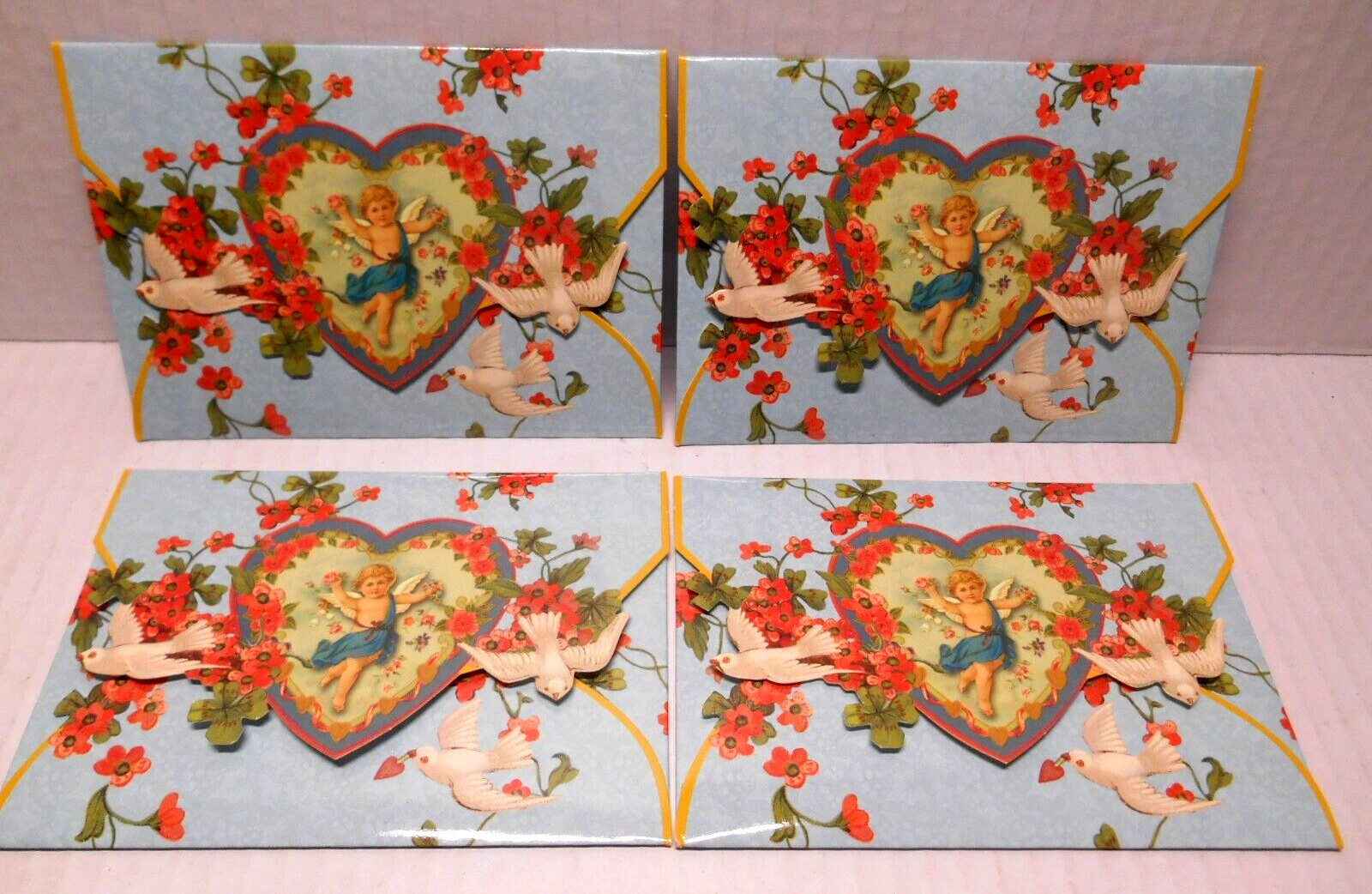 4 Gifted Line John Grossman Victorian VALENTINE Die Cut Fold-Over Notecards