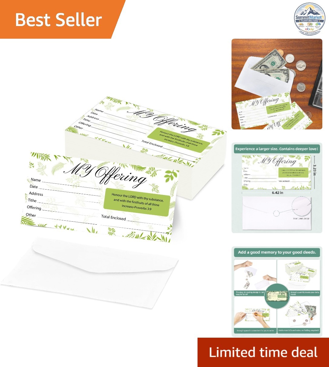 Church Offering Envelopes 200 Count Leaf Style 6.42 x 3.23 Inch Cash Use