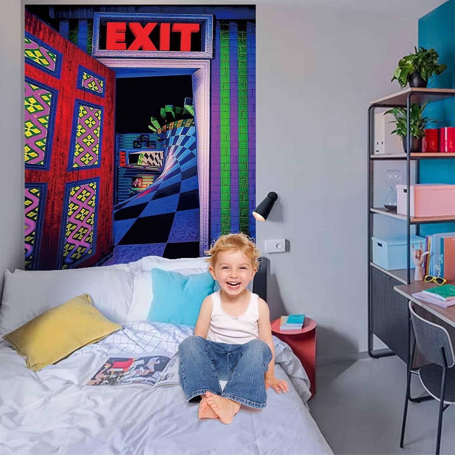 Blacklight UV Reactive Tapestry Trippy Neon Wall Hanging Glow in Dark Art Decors
