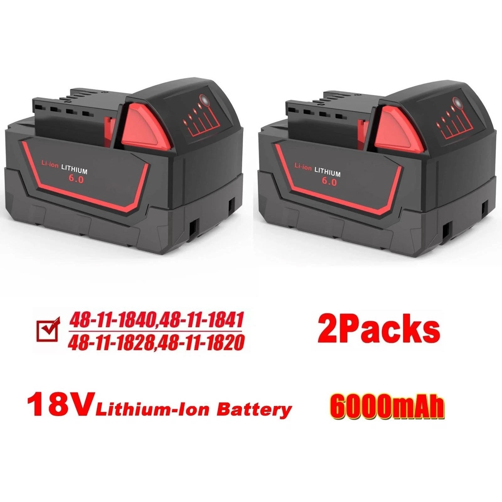 2X 18V 6.0Ah For Milwaukee for M18 Extended Capacity Lithium Battery 48-11-1840