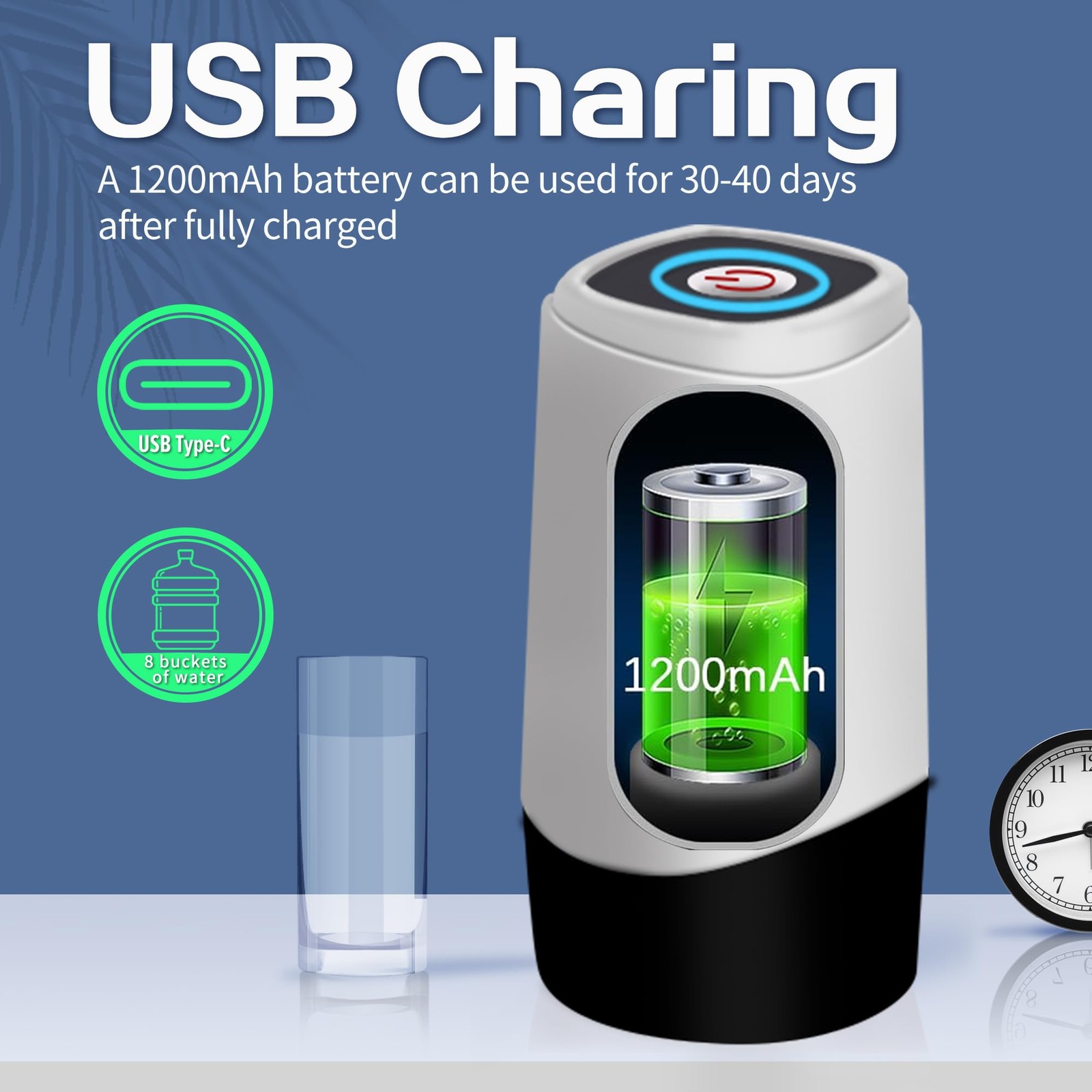 Automatic Drinking Water Jug Pump Rechargeable Water Dispenser for 5 Gallon