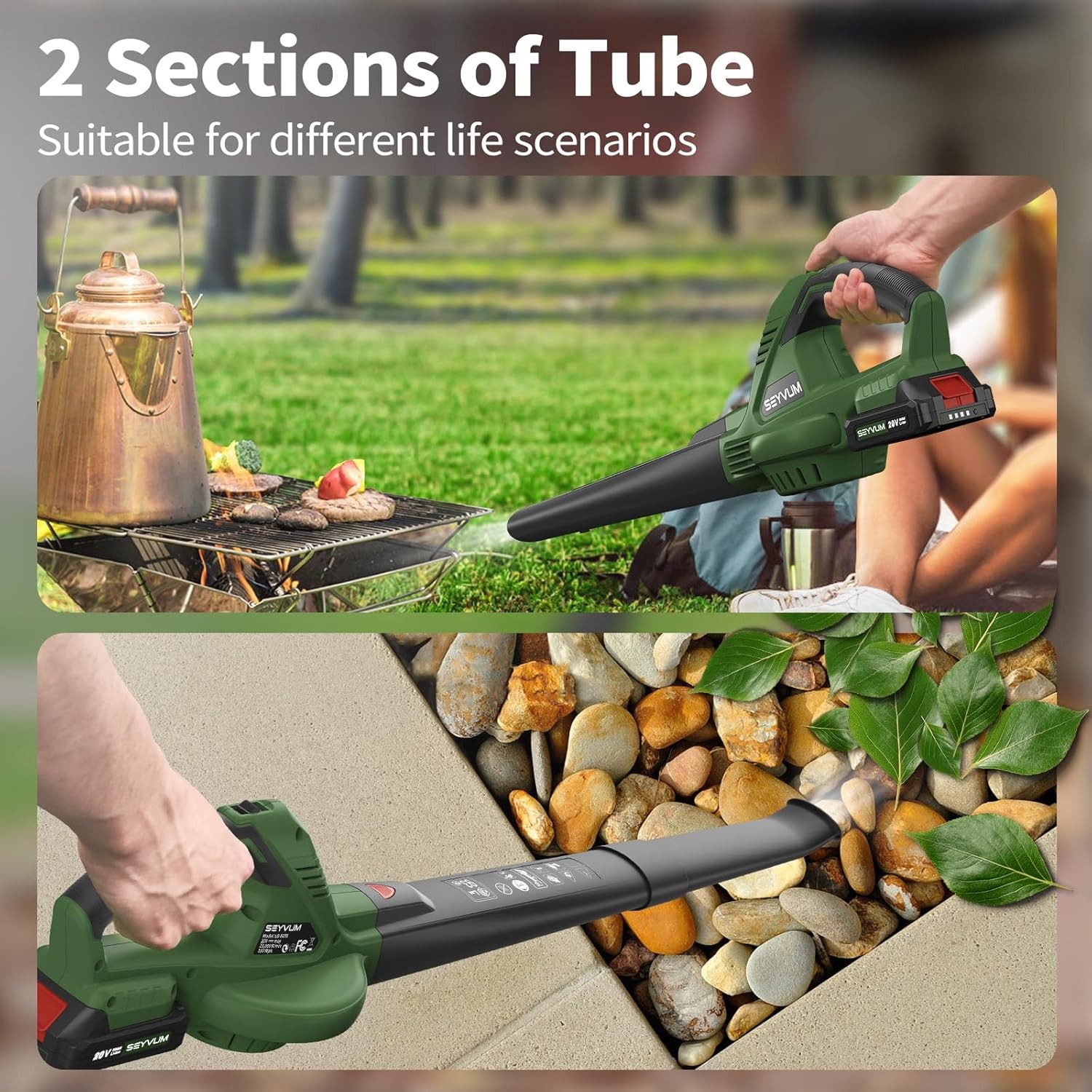 20V Cordless Leaf Blower – 2×2.0Ah Batteries, Charger, Dark Green for Yard