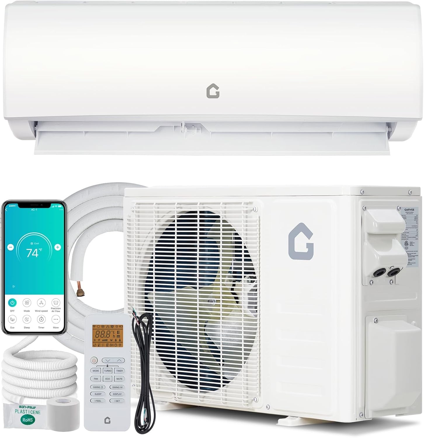 9000 BTU Ductless Split AC Inverter 20 SEER2 Wall Mount Pre-Charged 450 Sq.Ft