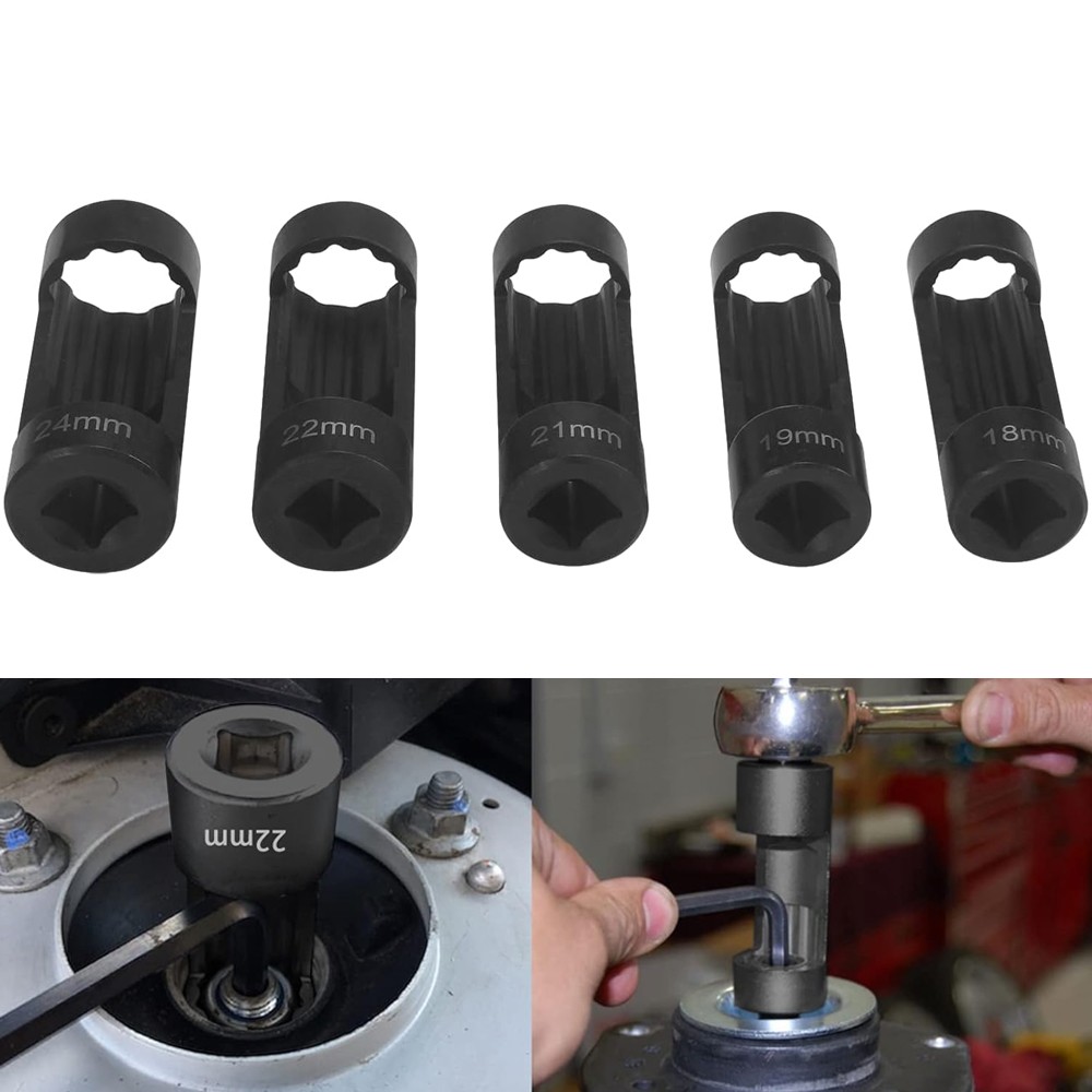 5pcs Strut Nut Socket 18mm19mm 21mm 22mm 24mm with 12 Point 1/2″ Drive Strut Nut
