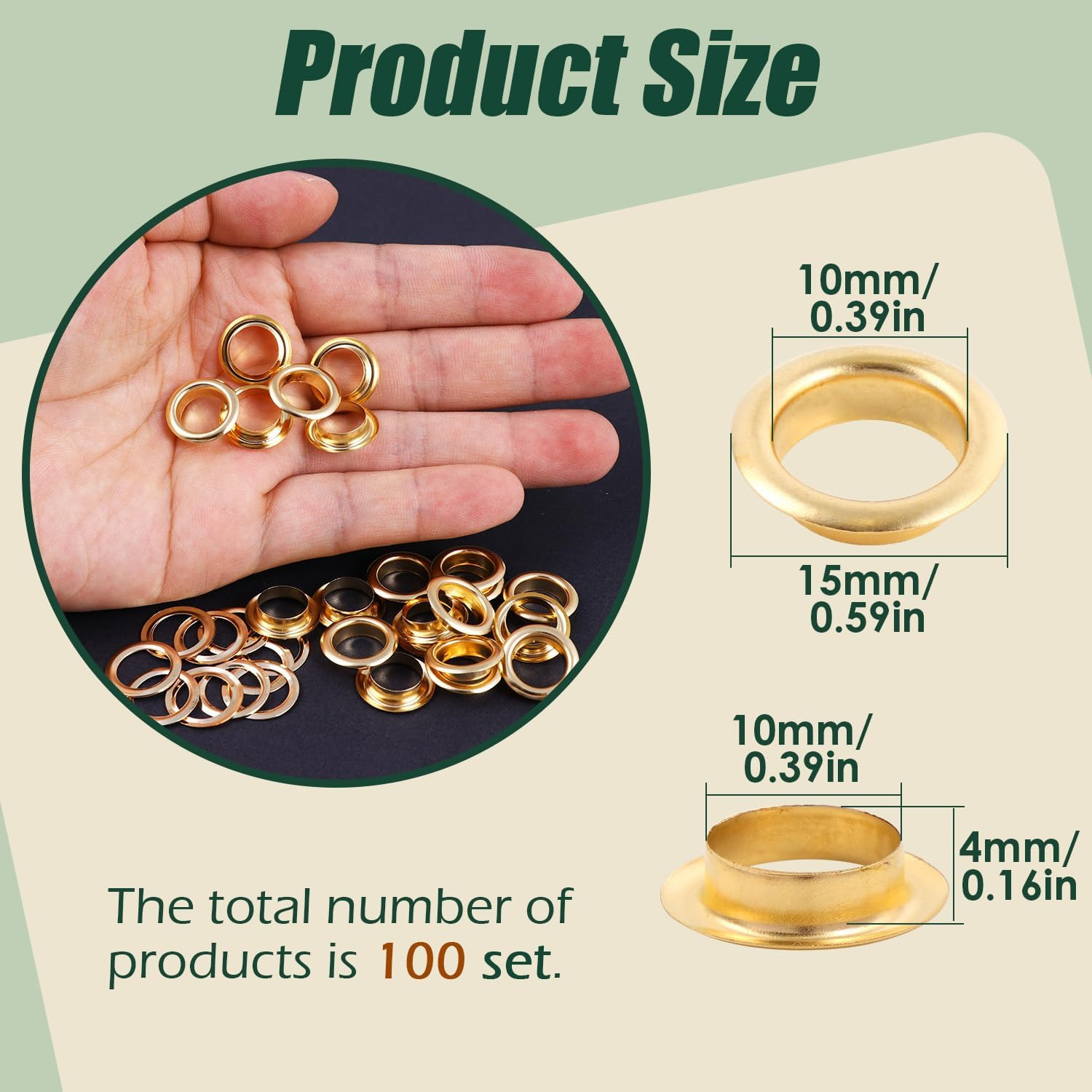 100 Sets Copper Grommets Eyelets, Gold 3/8-Inch 3/8″ Grommet Solid Brass Metal E