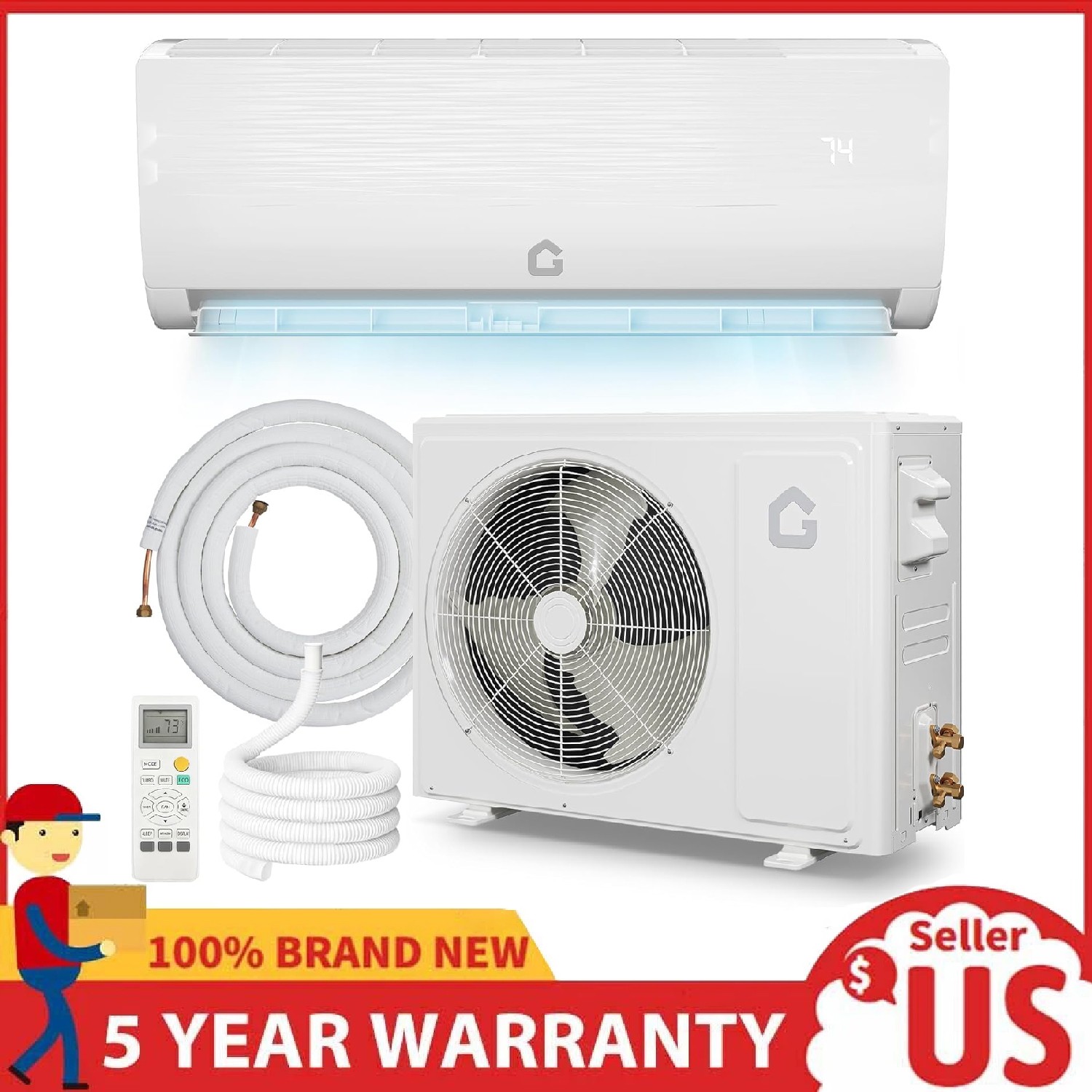 9000 BTU Ductless Mini Split Air Conditioner and Heat Pump AC Inverter 19 SEER2
