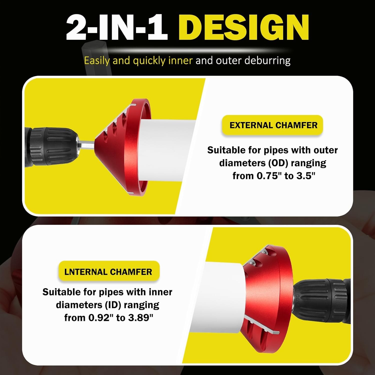 2 in-1 Inner-Outer Pipe Deburring Tool PVC Chamfer Reamer For CPVC, ABS, PP, PE