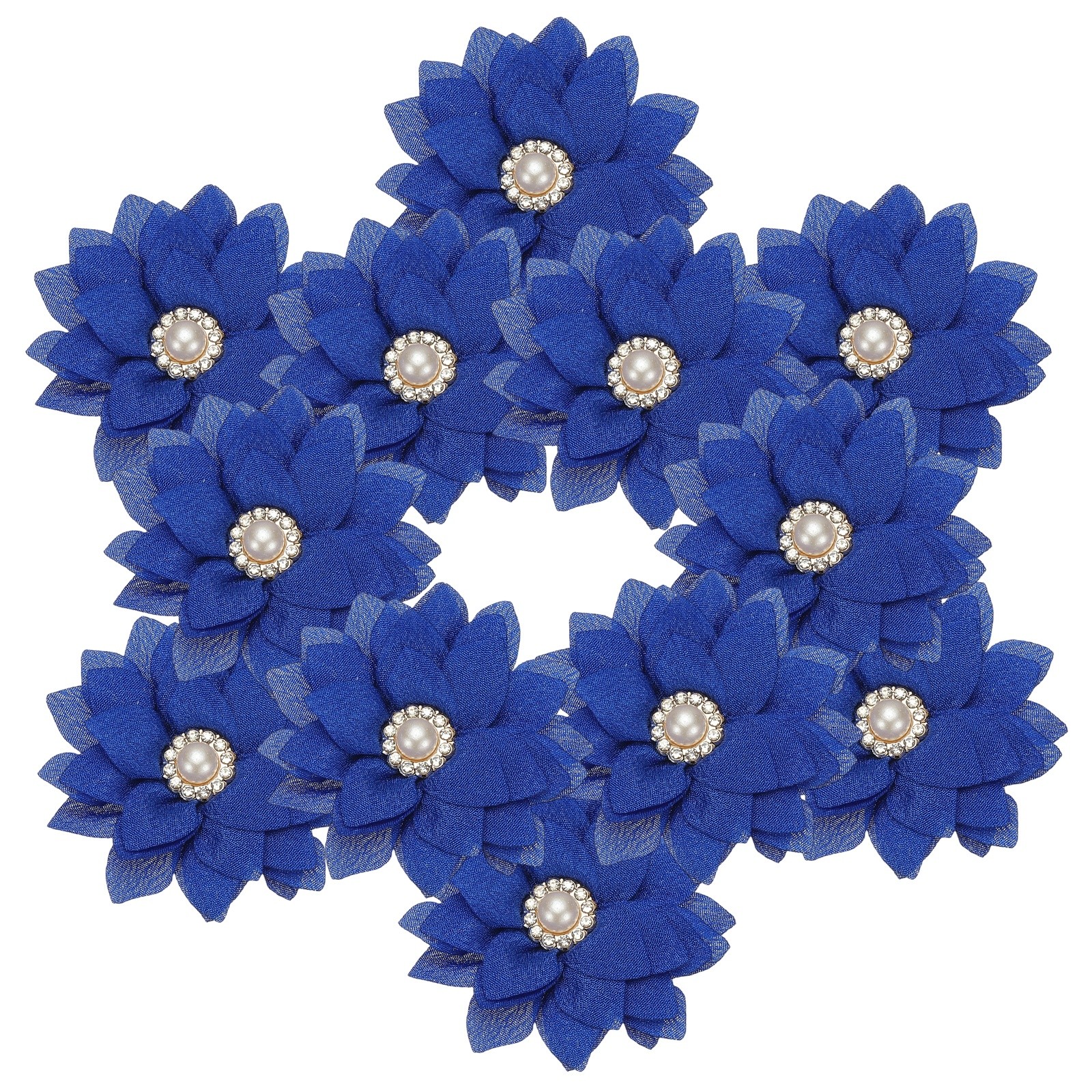 2.36 in Rhinestone Chiffon Flower 12Pcs, Fabric Appliques Blue