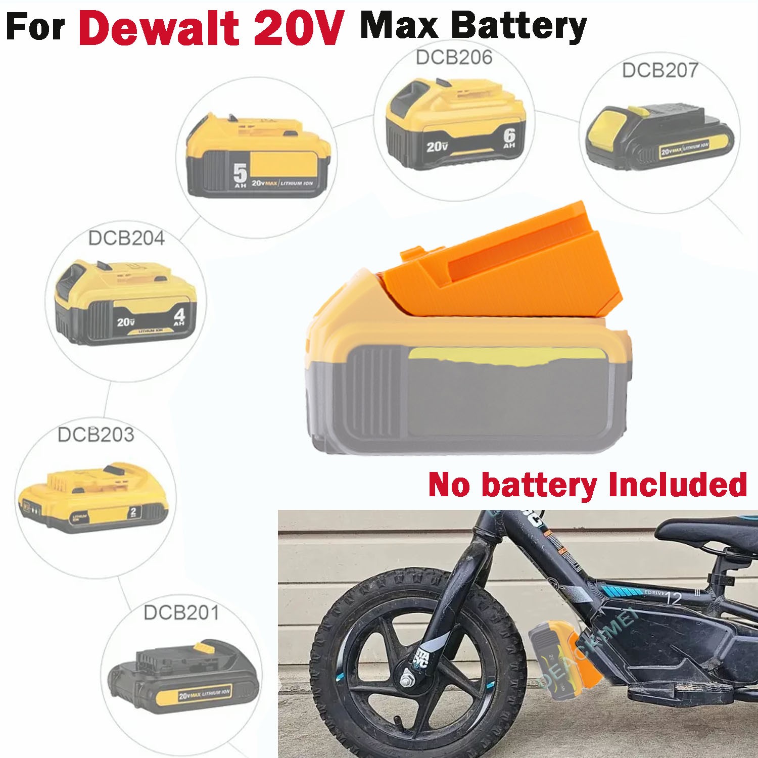 Battery Adapter Converter For Stacyc 12″ &16″ Bikes to Fits Dewalt 20V Battery