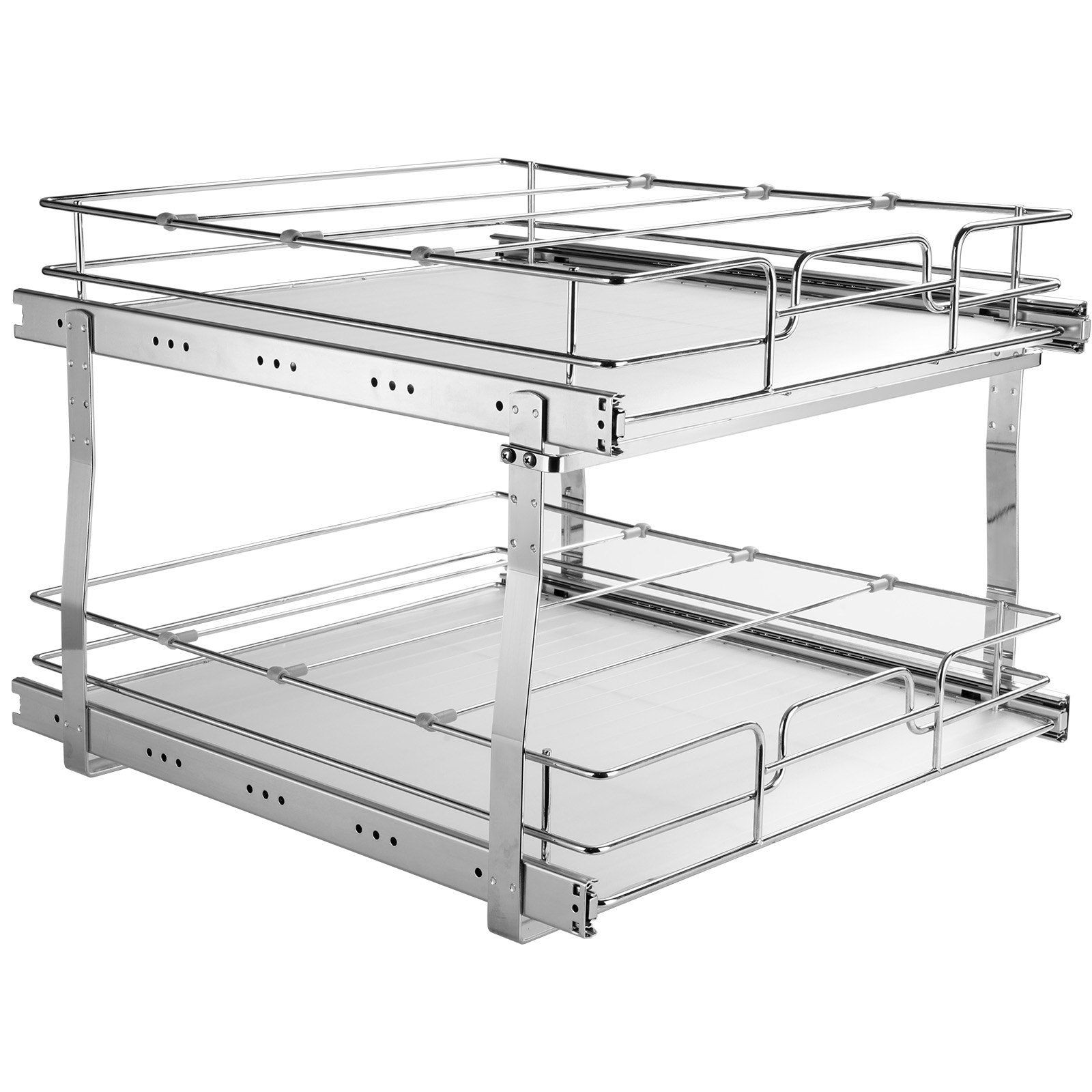 17 by 21 Inch Roll Out Cabinet Shelf Dual-Tier 66lb Steel Sliding Organiser