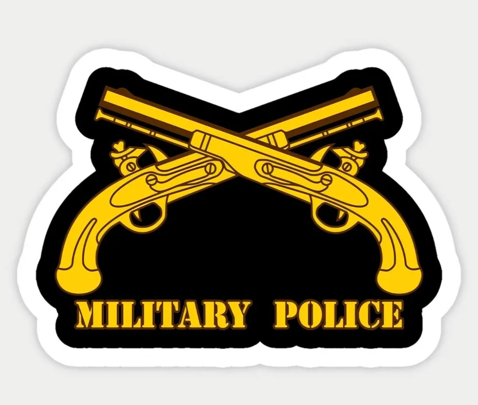 Military Police Crossed Pistols Black & Yellow Sticker Decal 4″ x 5 3/4″