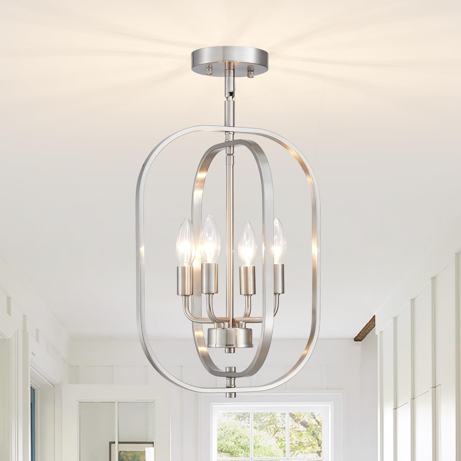 12.2″ Modern Brushed Nickel Ceiling Lights Farmhouse Small Mini Chandelier 4-…