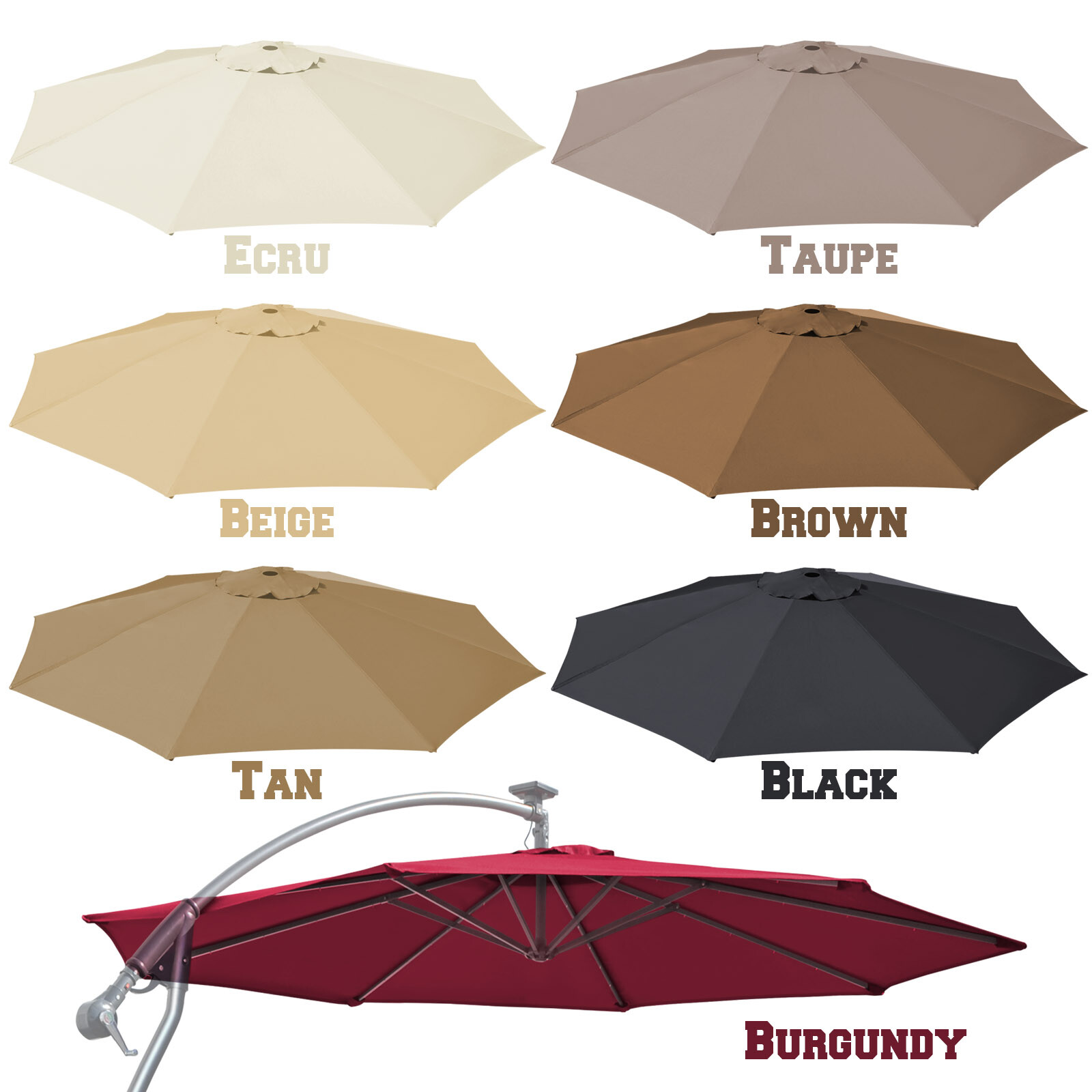 Replacement Canopy 9ft 8rib Patio Solar Hanging Cantilever Umbrella Top Cover