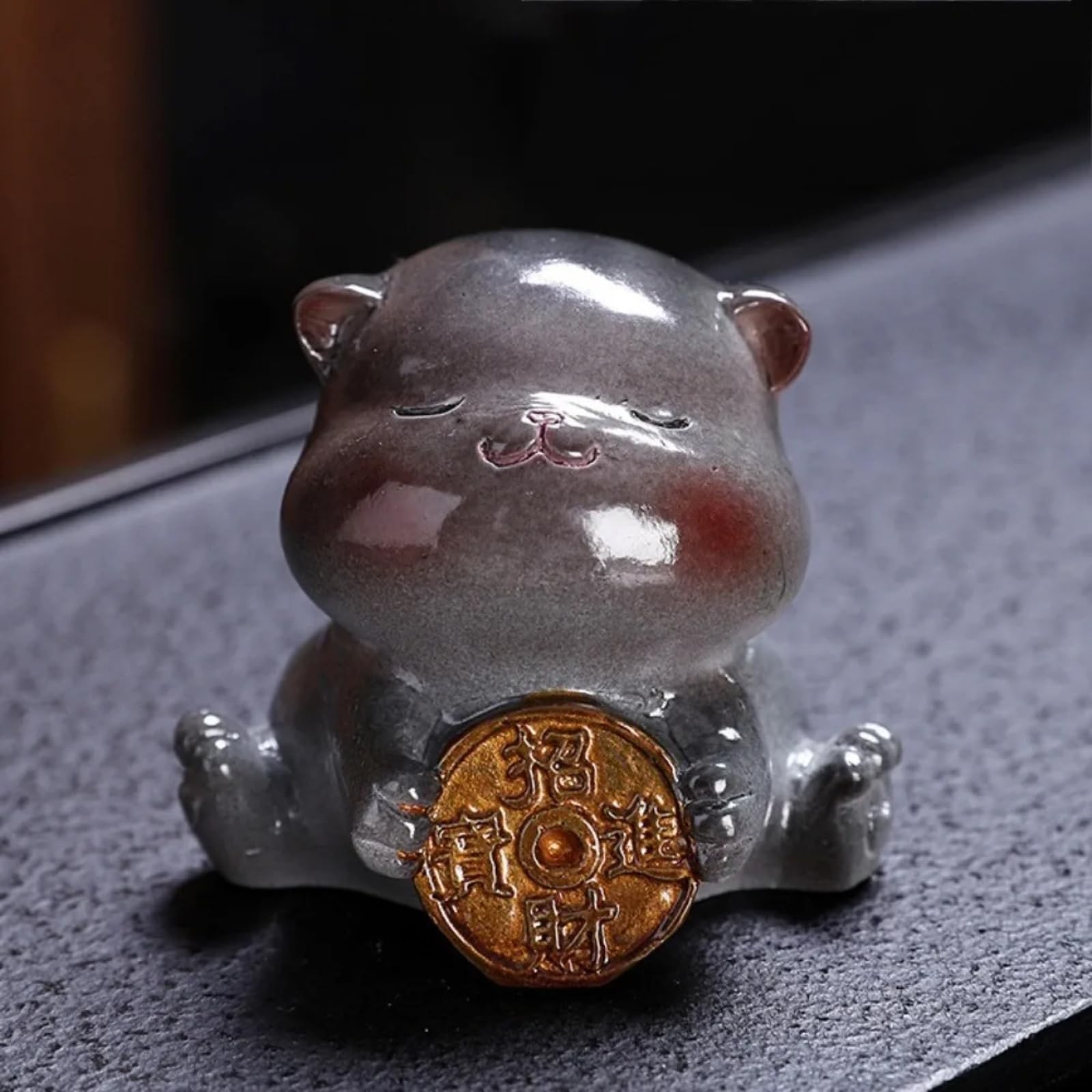 Changing Color Tea Pet Grayish-white Cat Handmade 6.2cm Ornament Tea Ceremony